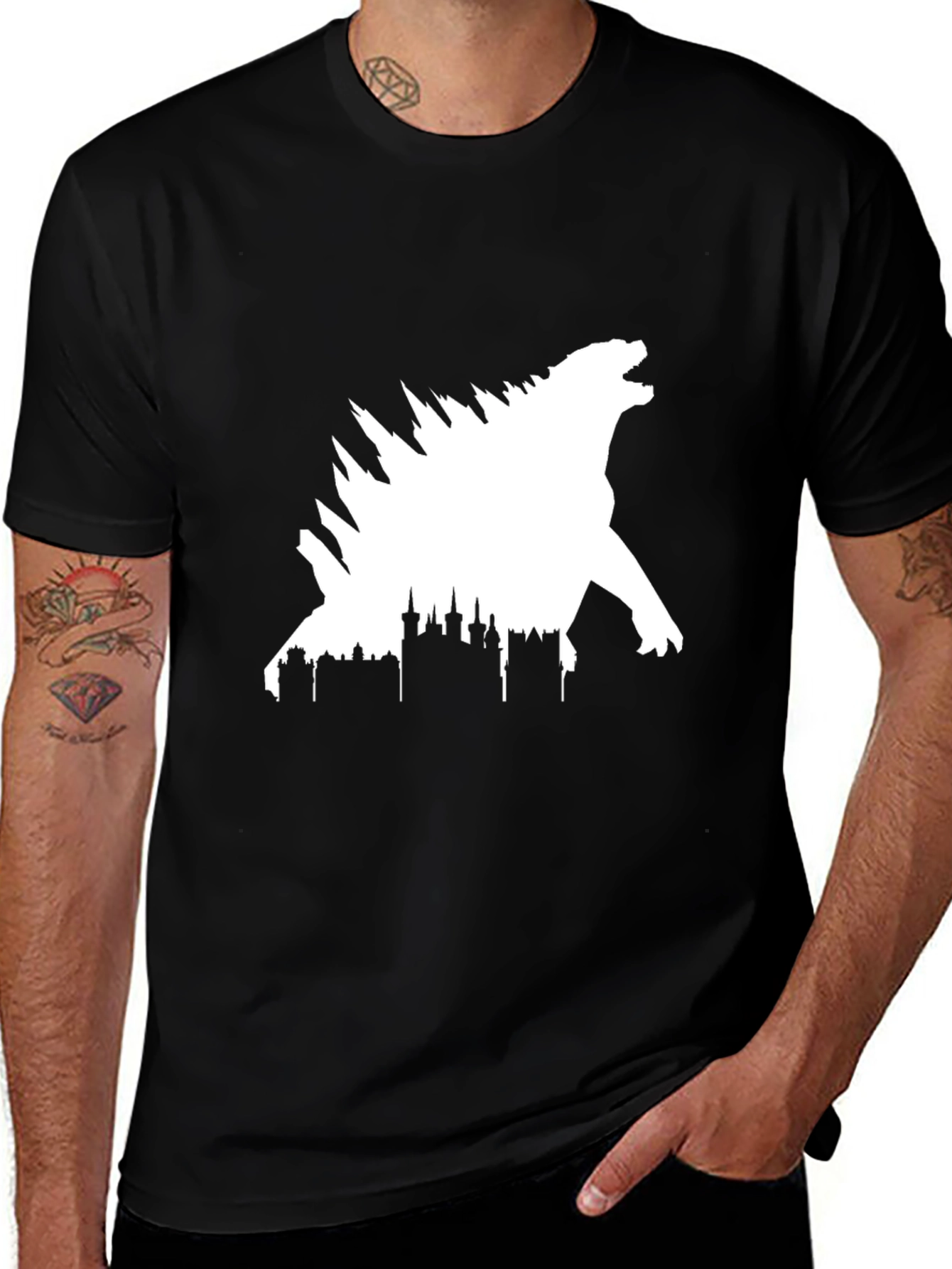 Godzilla Cityscape Graphic Tee - Black