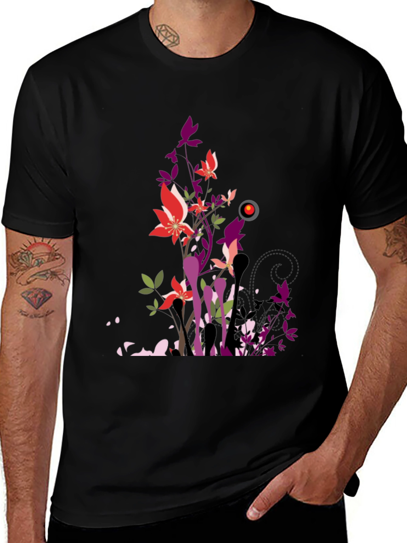 Variant 2 of Floral Graphic Print Black T-Shirt