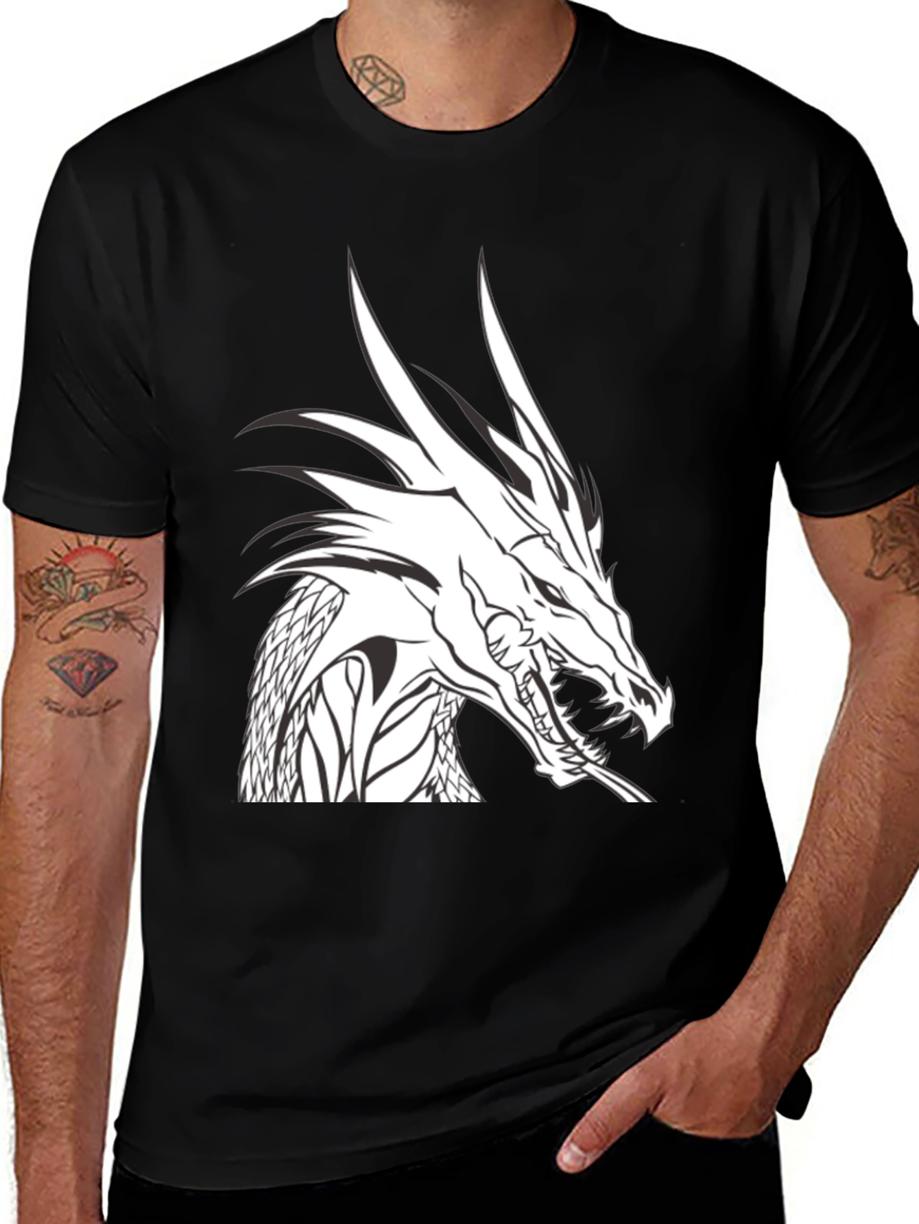 Variant 10 of Dragon Head Graphic Tee - Black Cotton T-Shirt