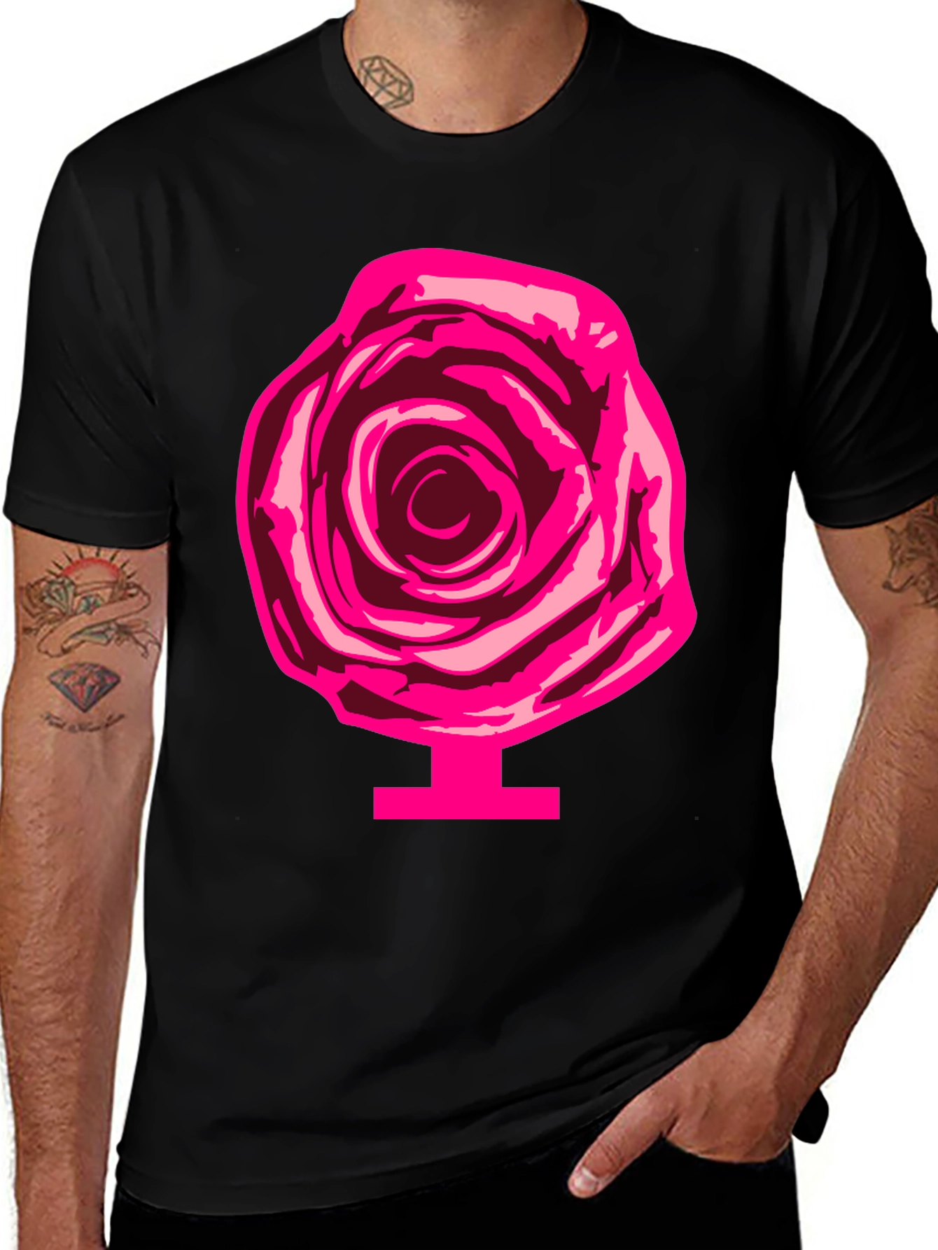 Variant 16 of Rose Graphic Print Tee - Black Cotton Casual