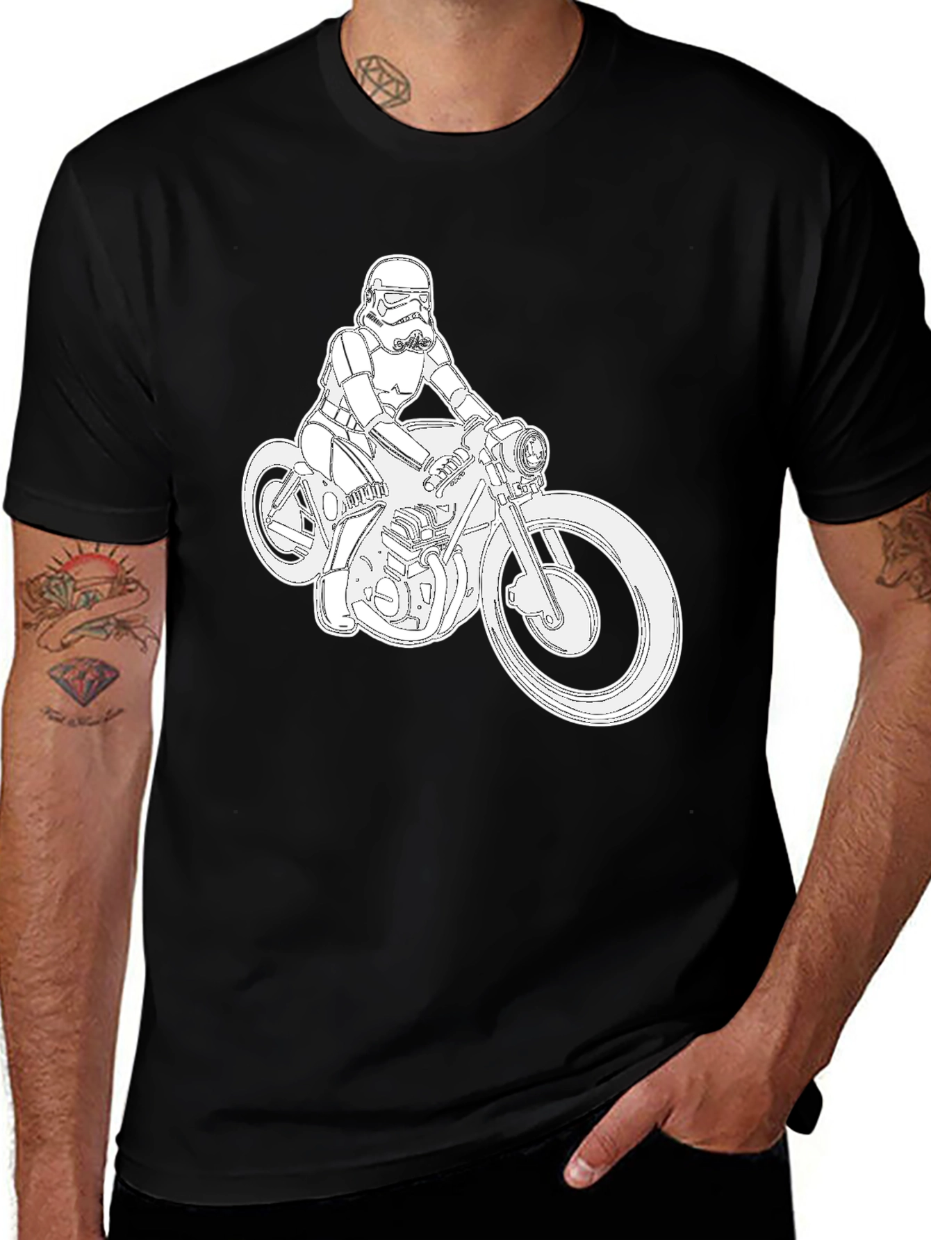Stormtrooper Riding Motorcycle Black T-Shirt