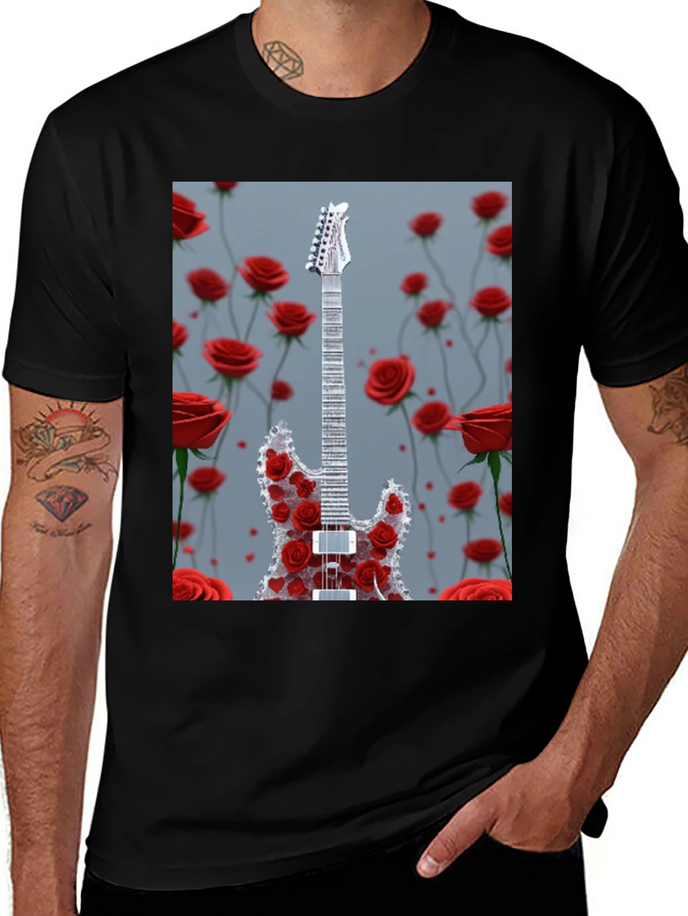 Variant 29 of Guitar and Roses Graphic Tee