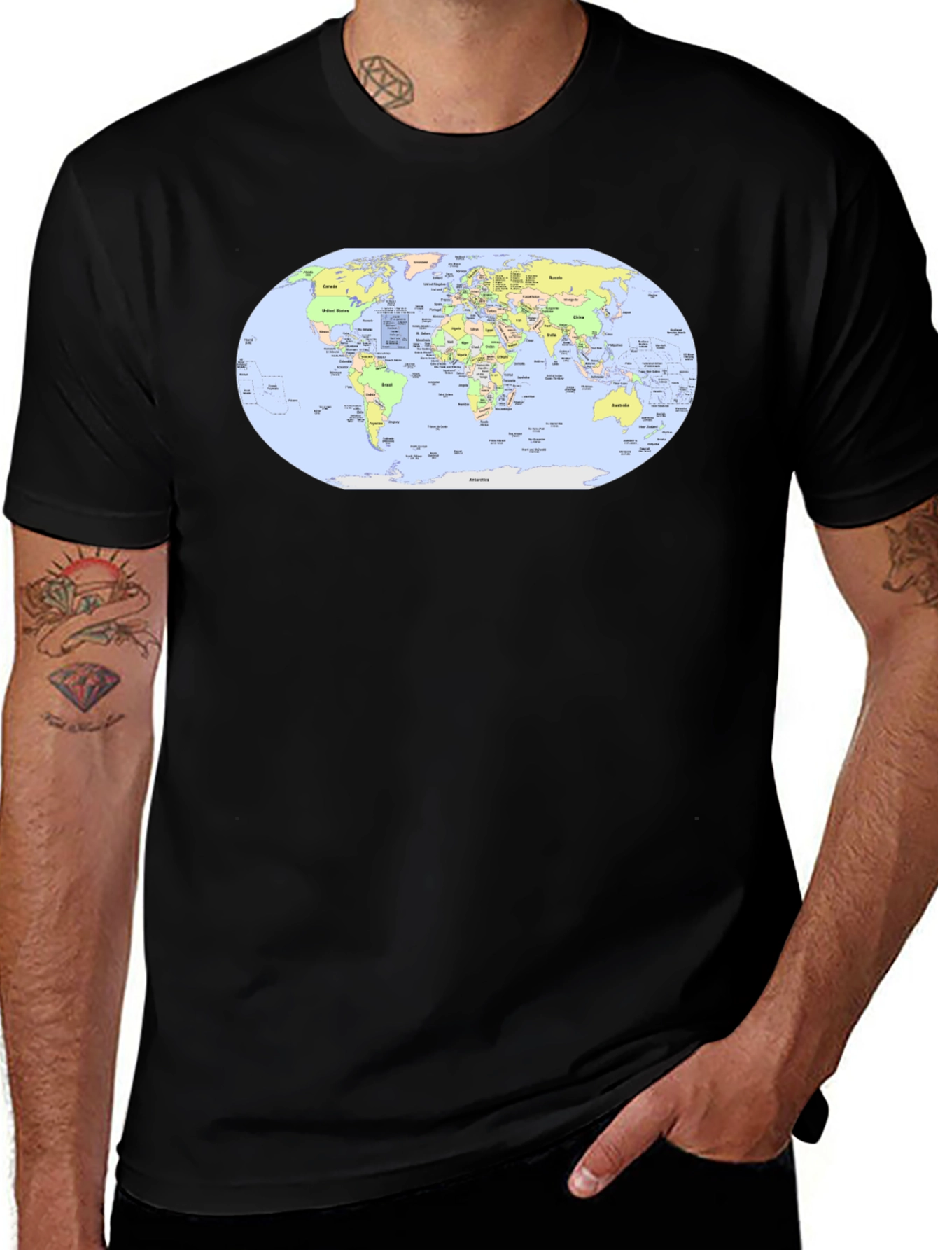 Variant 14 of World Map Graphic Tee - Black Cotton T-Shirt