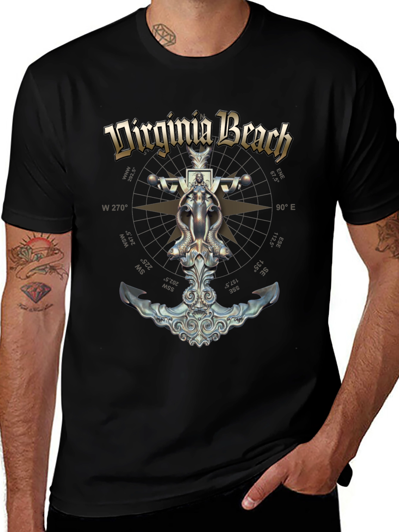 Variant 6 of Virginia Beach Anchor Compass Black T-Shirt