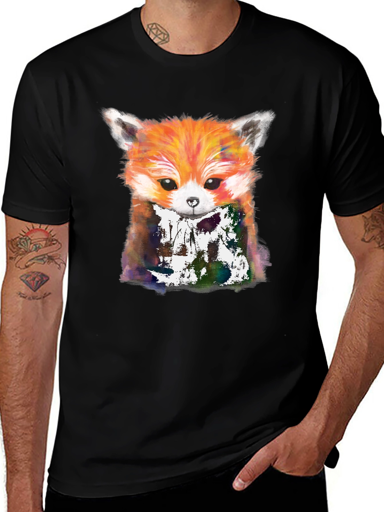 Variant 6 of Red Panda Graphic Tee - Stylish Black Cotton T-Shirt