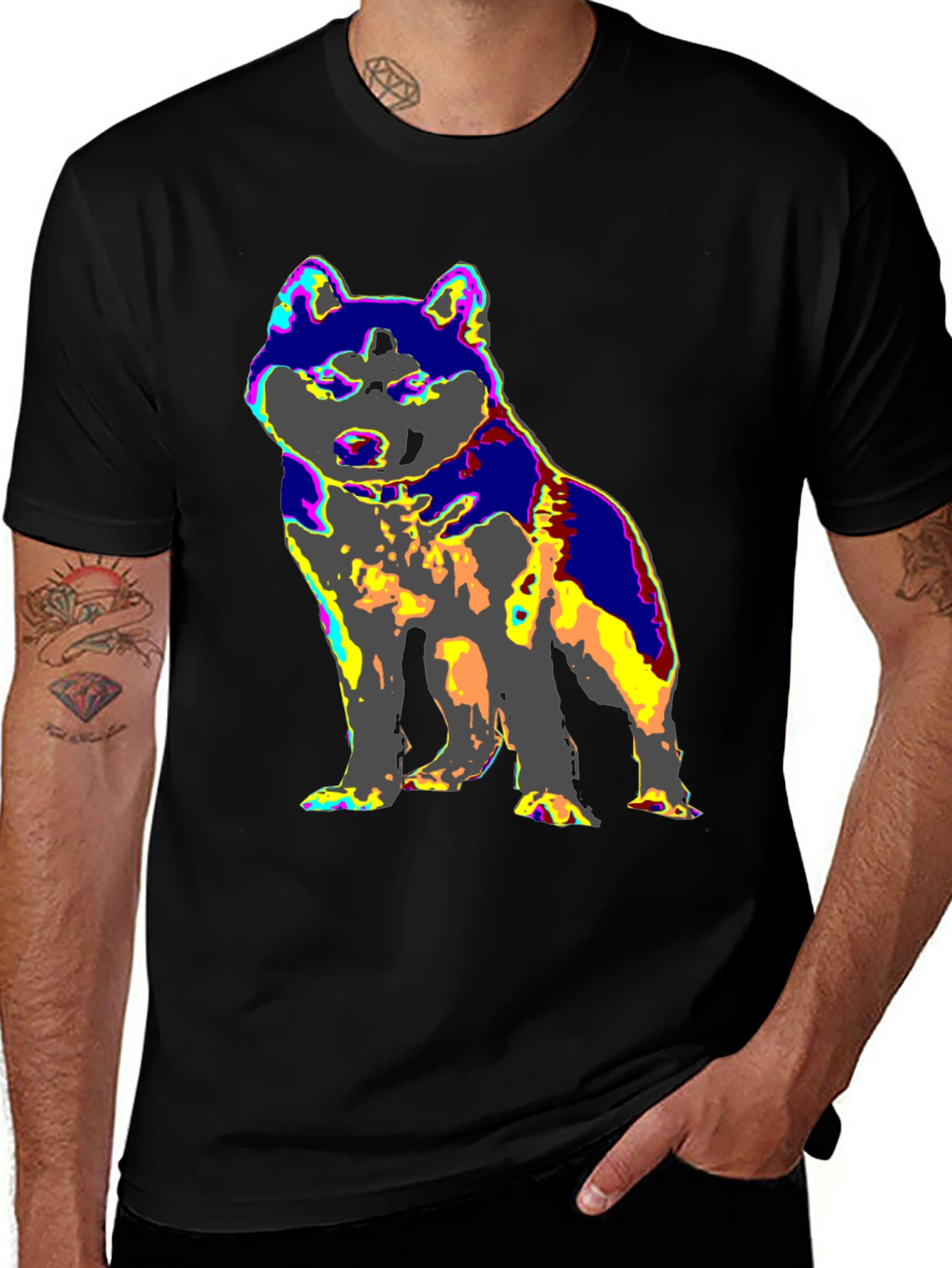 Variant 24 of Colorful Dog Graphic Tee - Casual Black T-Shirt