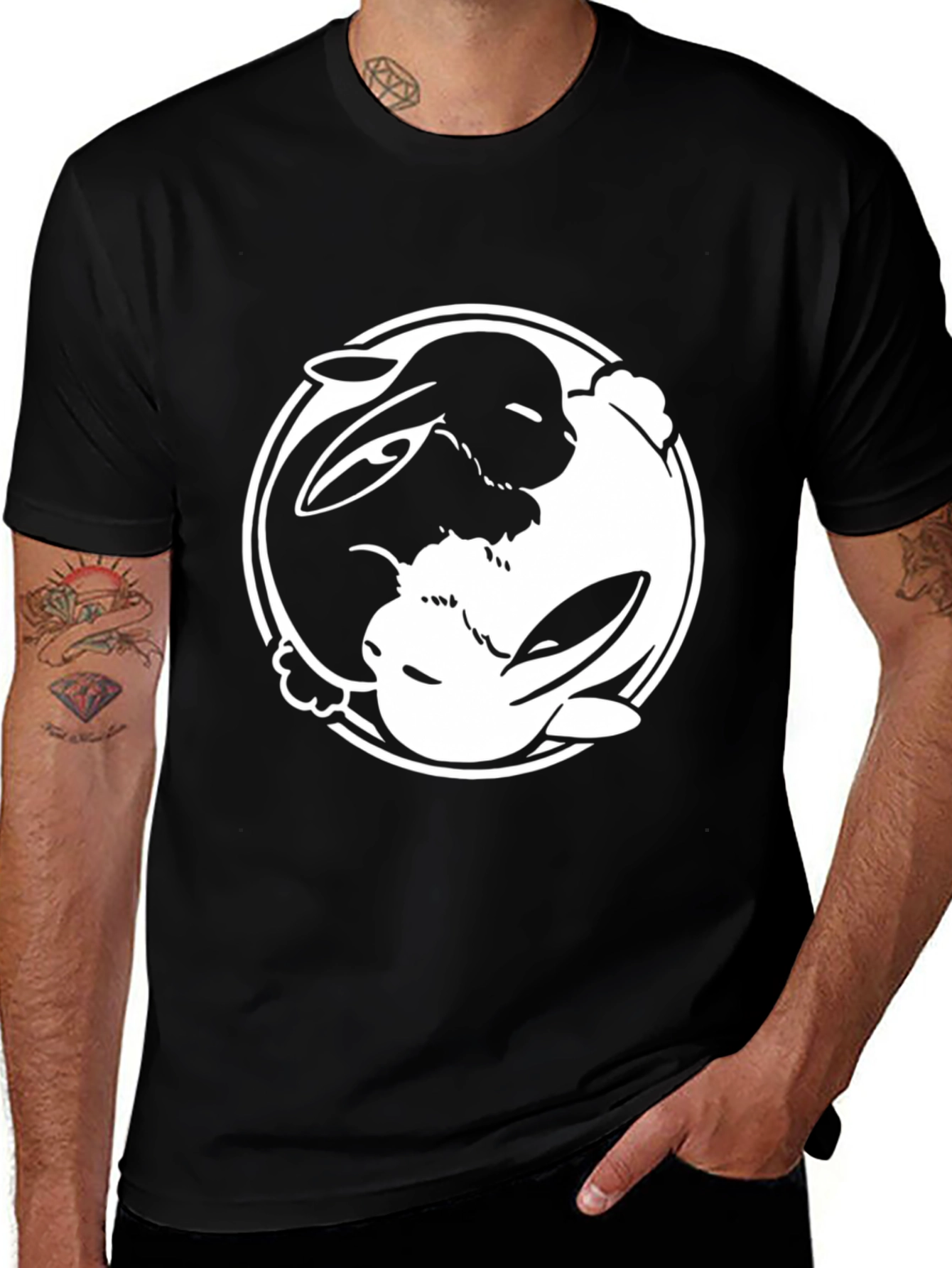 Black Yin Yang Rabbit Graphic T-Shirt - Balance & Style main image