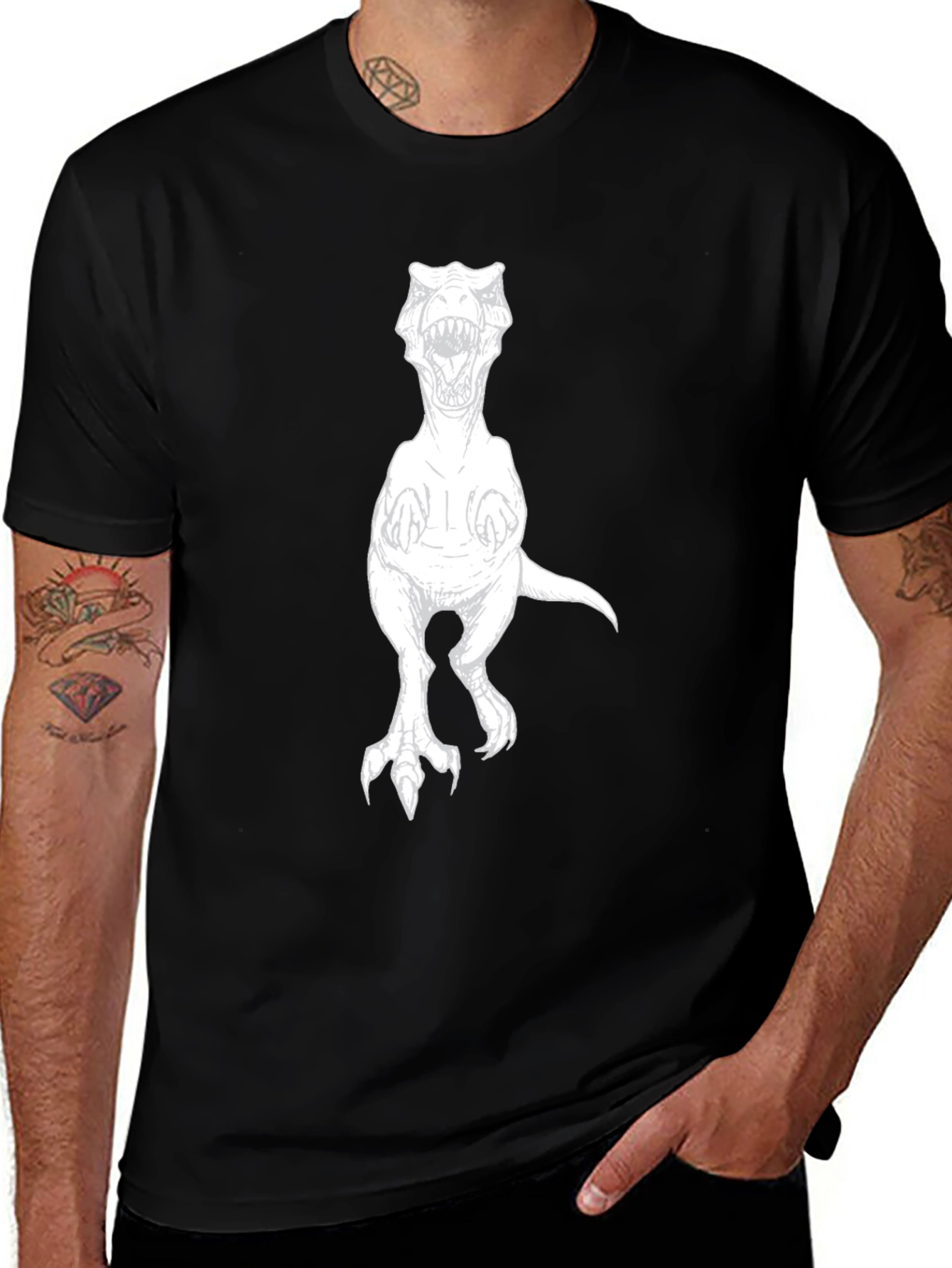 Variant 9 of Dinosaur Graphic Tee - Black Cotton T-Shirt