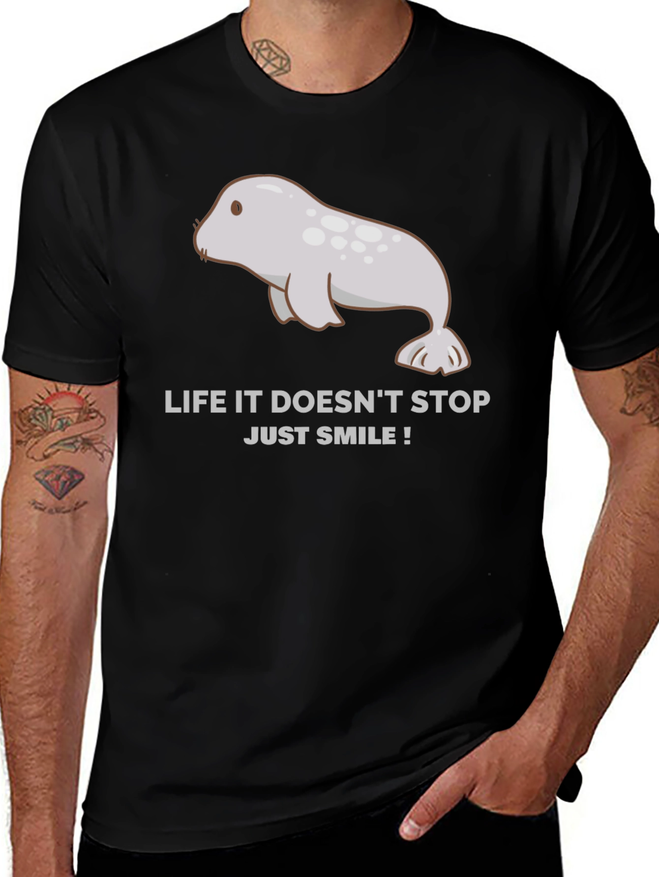 Variant 20 of Seal Graphic T-Shirt - Life Doesn't Stop, Smile!