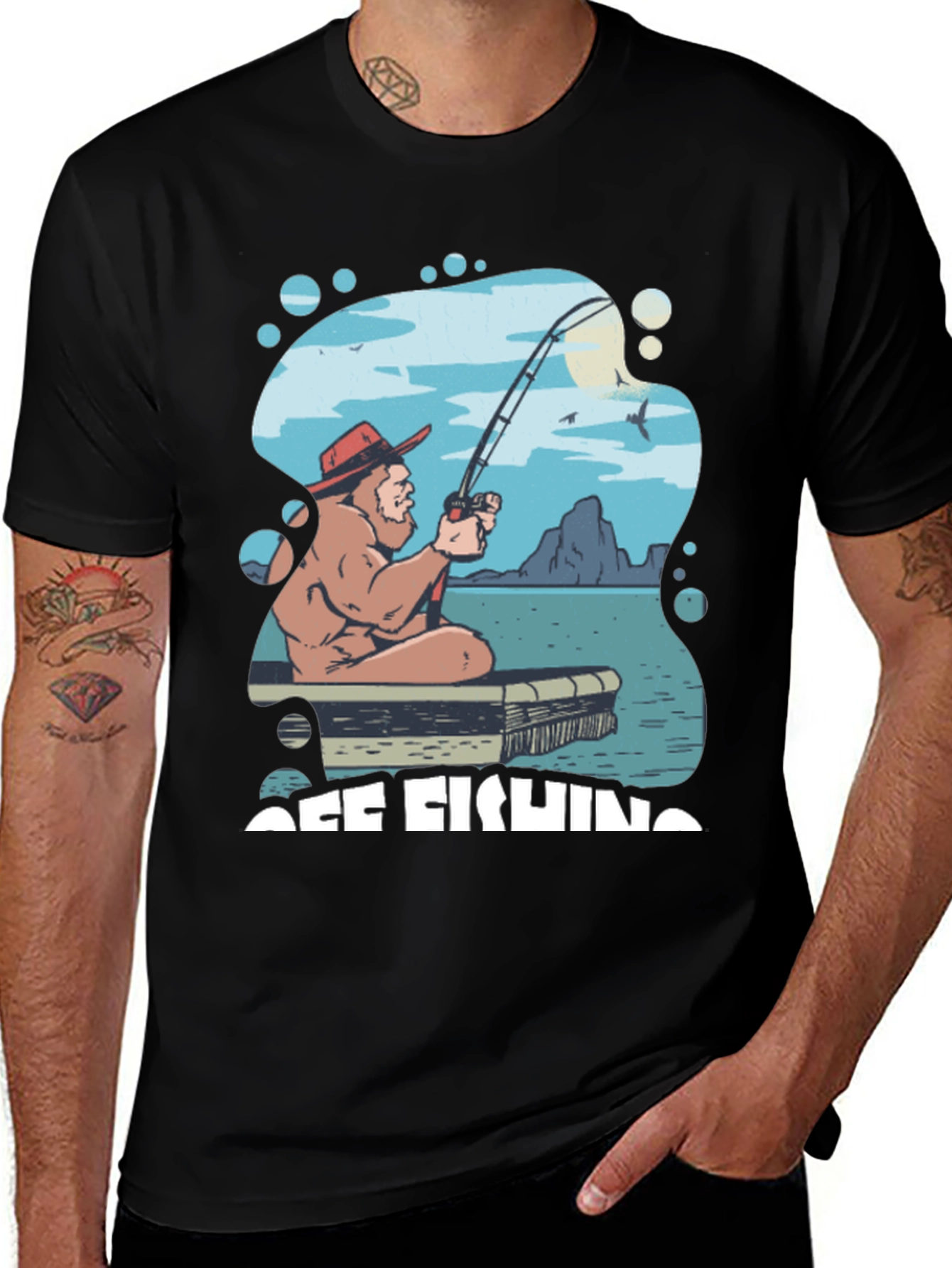 Variant 9 of Bigfoot Fishing T-Shirt: Off Fishing Adventure Tee
