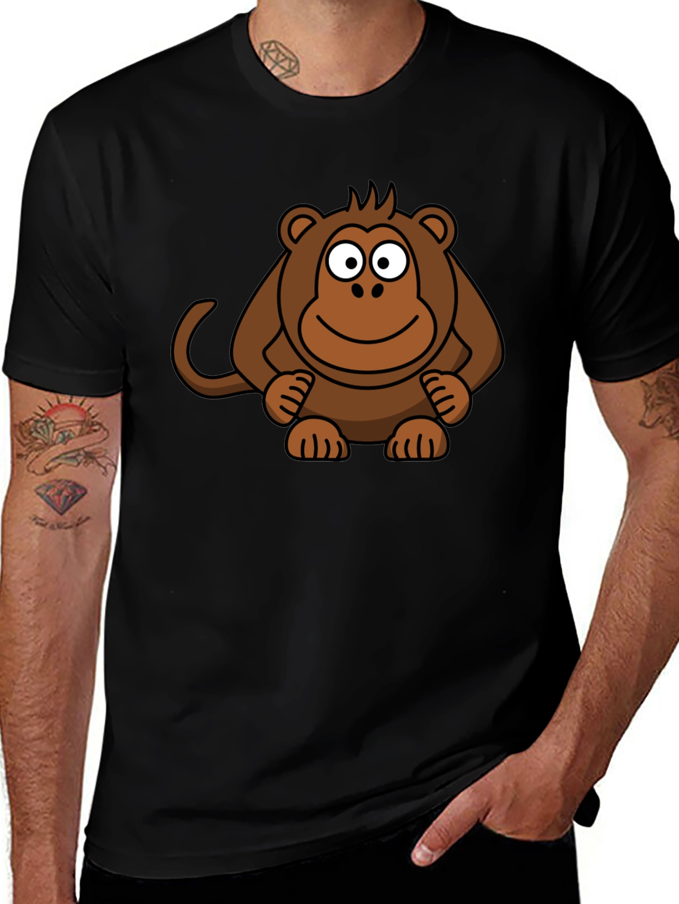 Cartoon Monkey Graphic Black T-Shirt