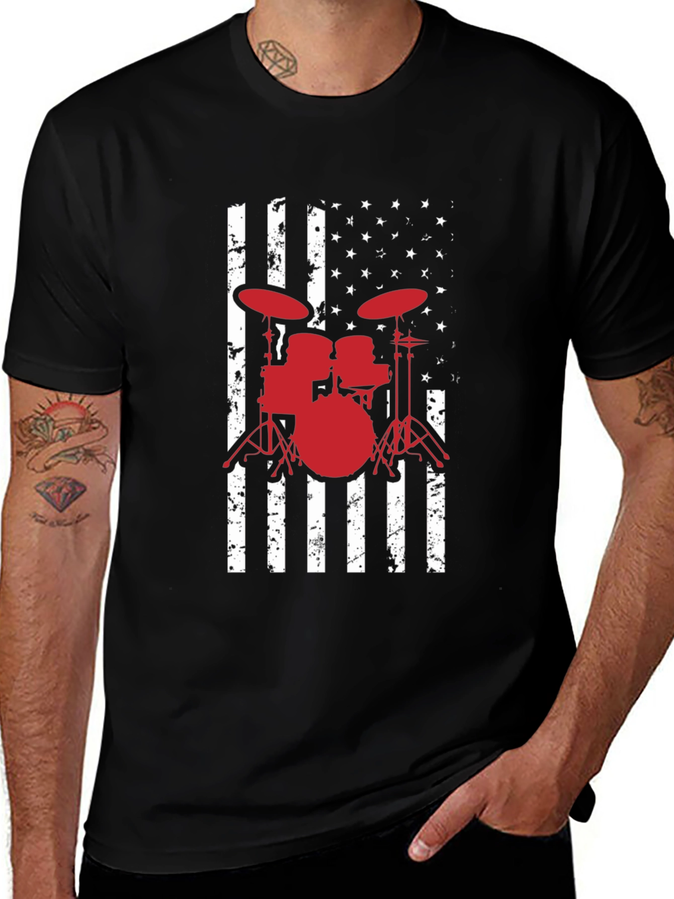 Variant 21 of American Flag Drum Set Graphic T-Shirt