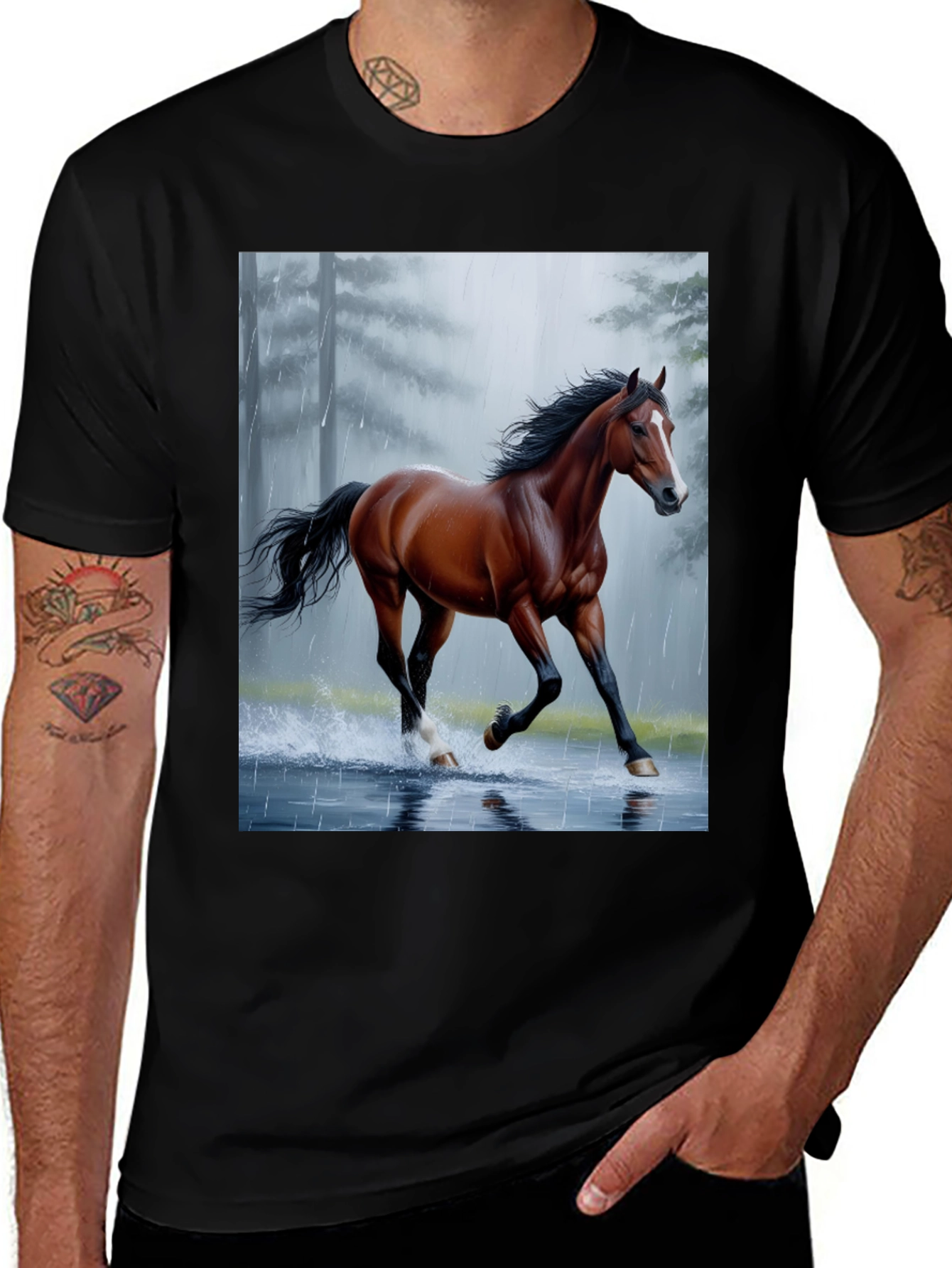 Variant 20 of Horse in Rain Black Tee - Unique Graphic Design