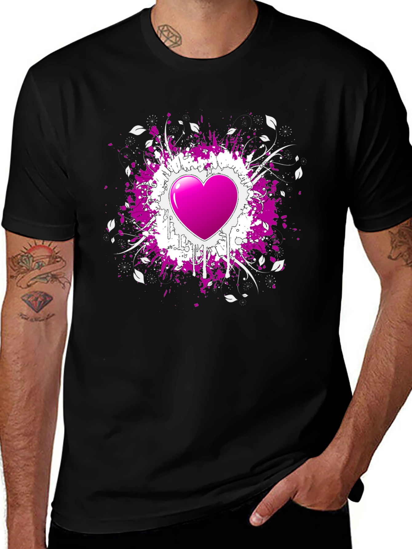 Heart Splatter Graphic Tee - Black