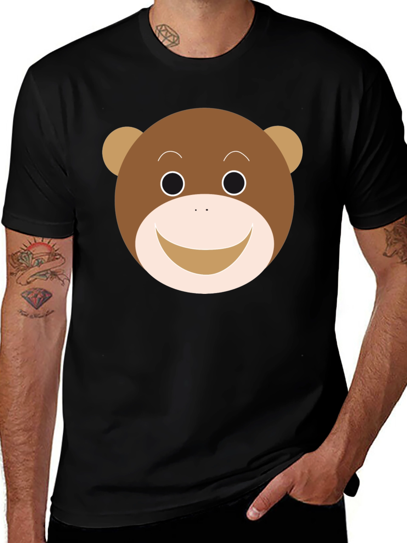 Variant 16 of Cute Monkey Face Graphic Tee - Black