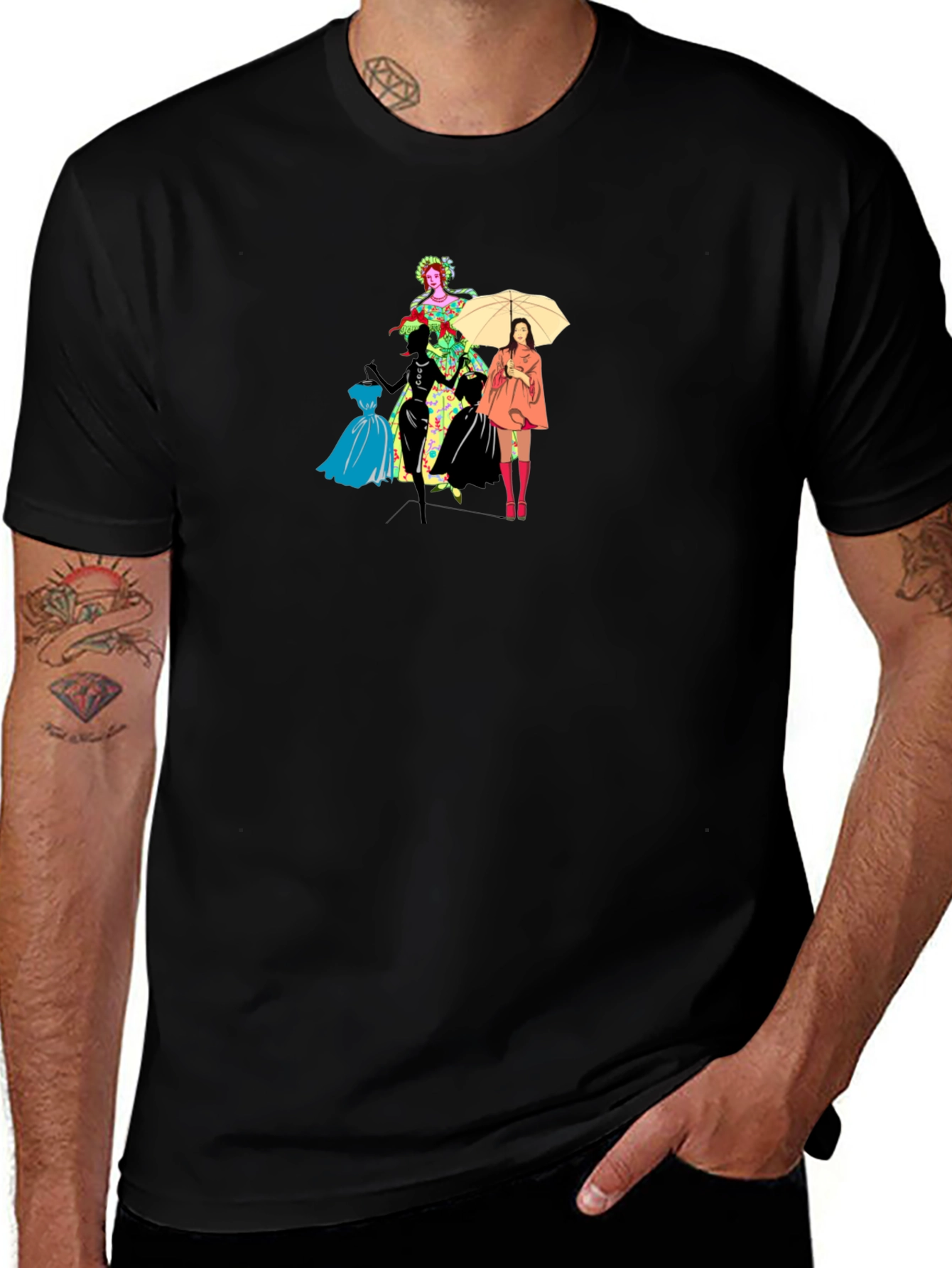 Stylish Black T-Shirt with Fashion Illustration