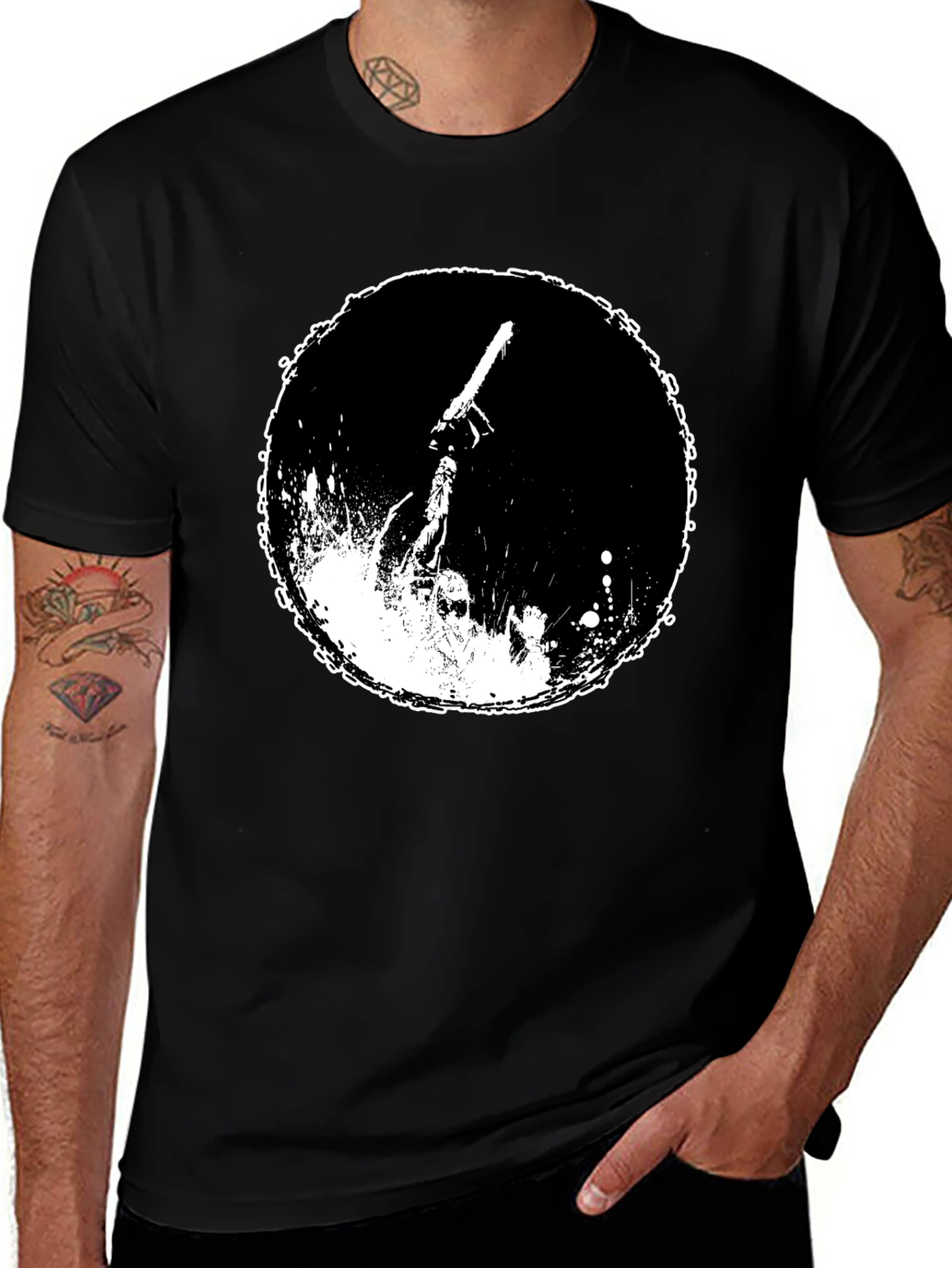 Black Graphic Tee: Chainsaw Moon Black Cotton T-Shirt main image