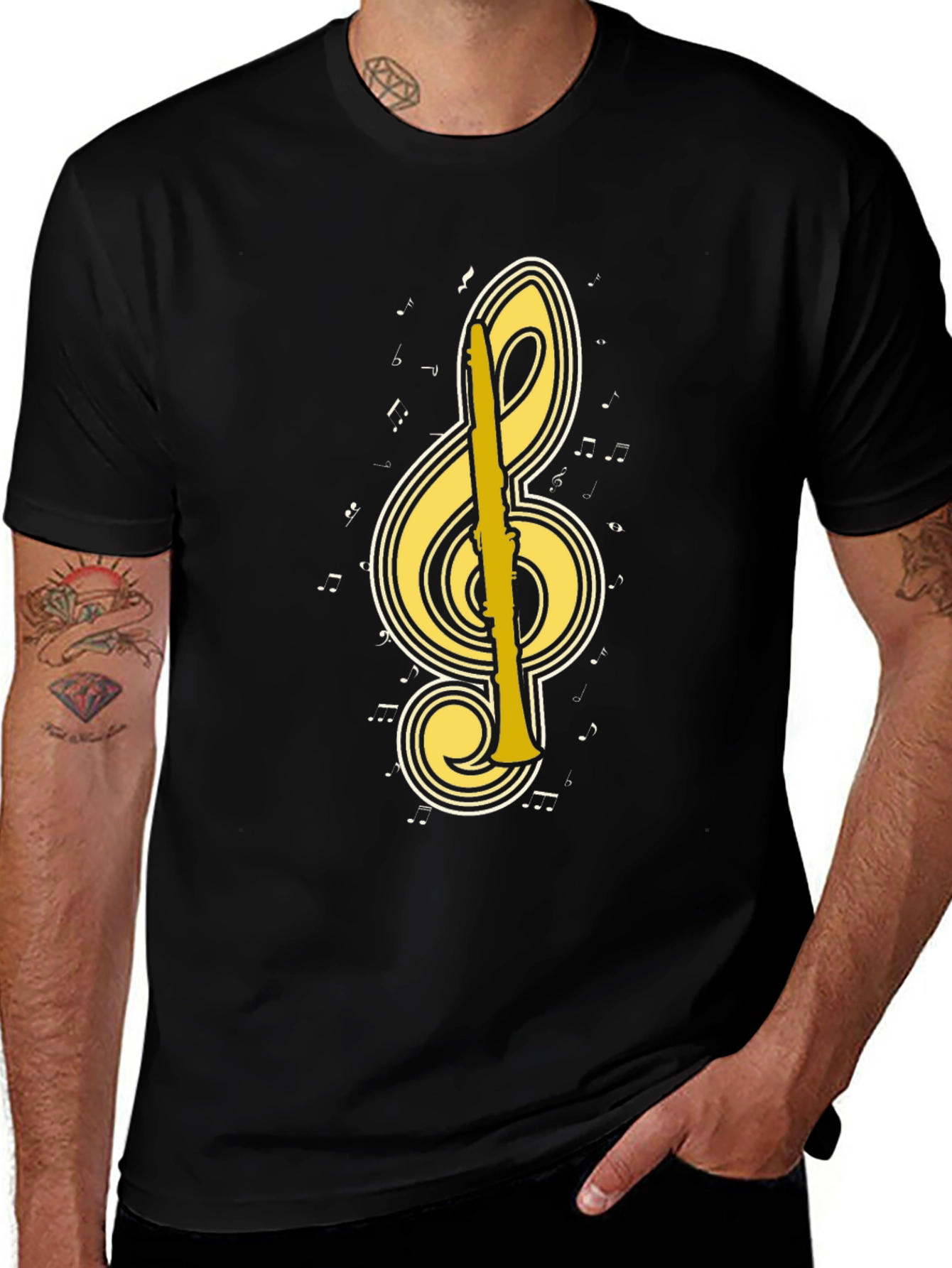 Variant 24 of Musical Clef & Clarinet Graphic Tee - Black