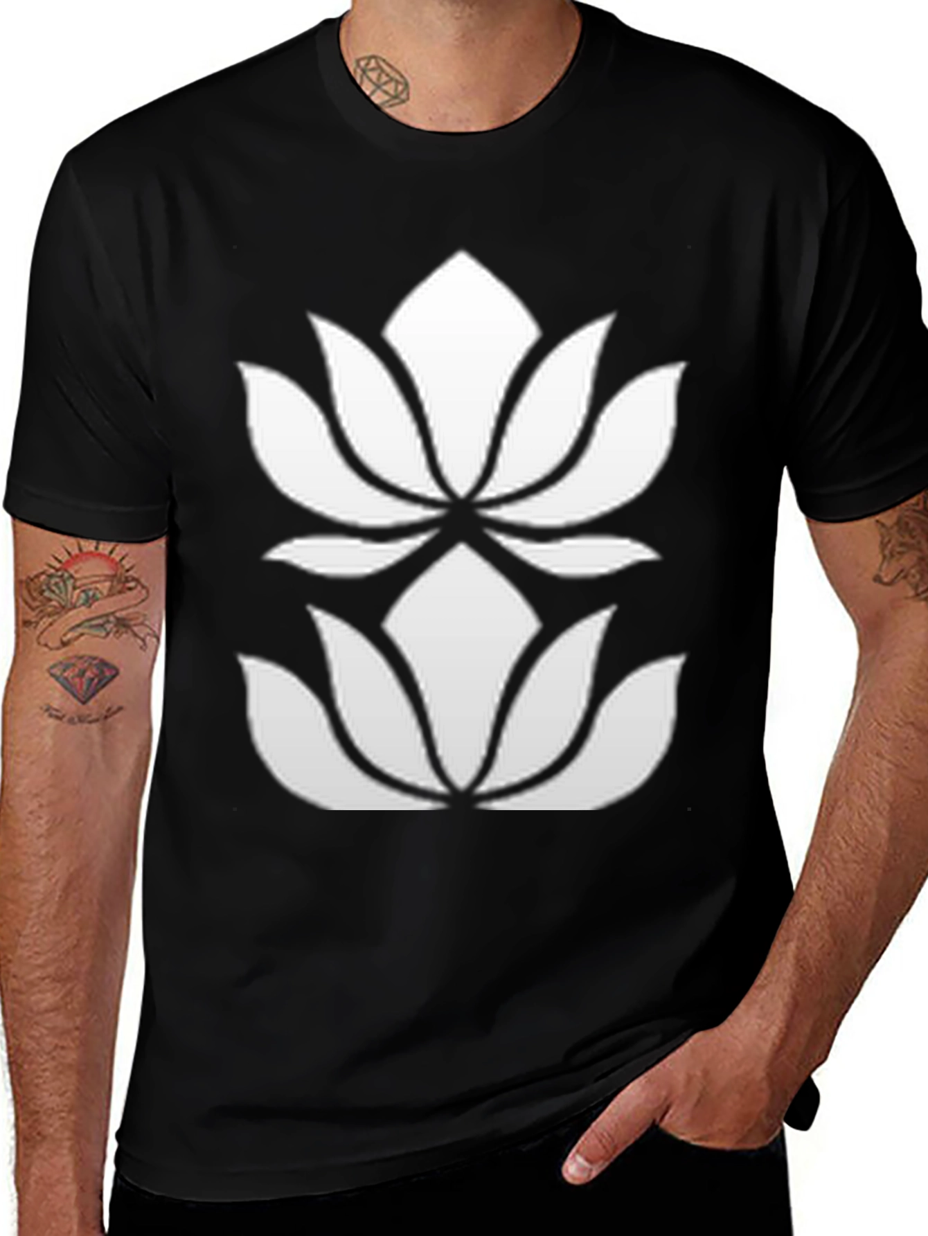 Variant 27 of Lotus Flower Graphic Tee - Black Cotton Comfort
