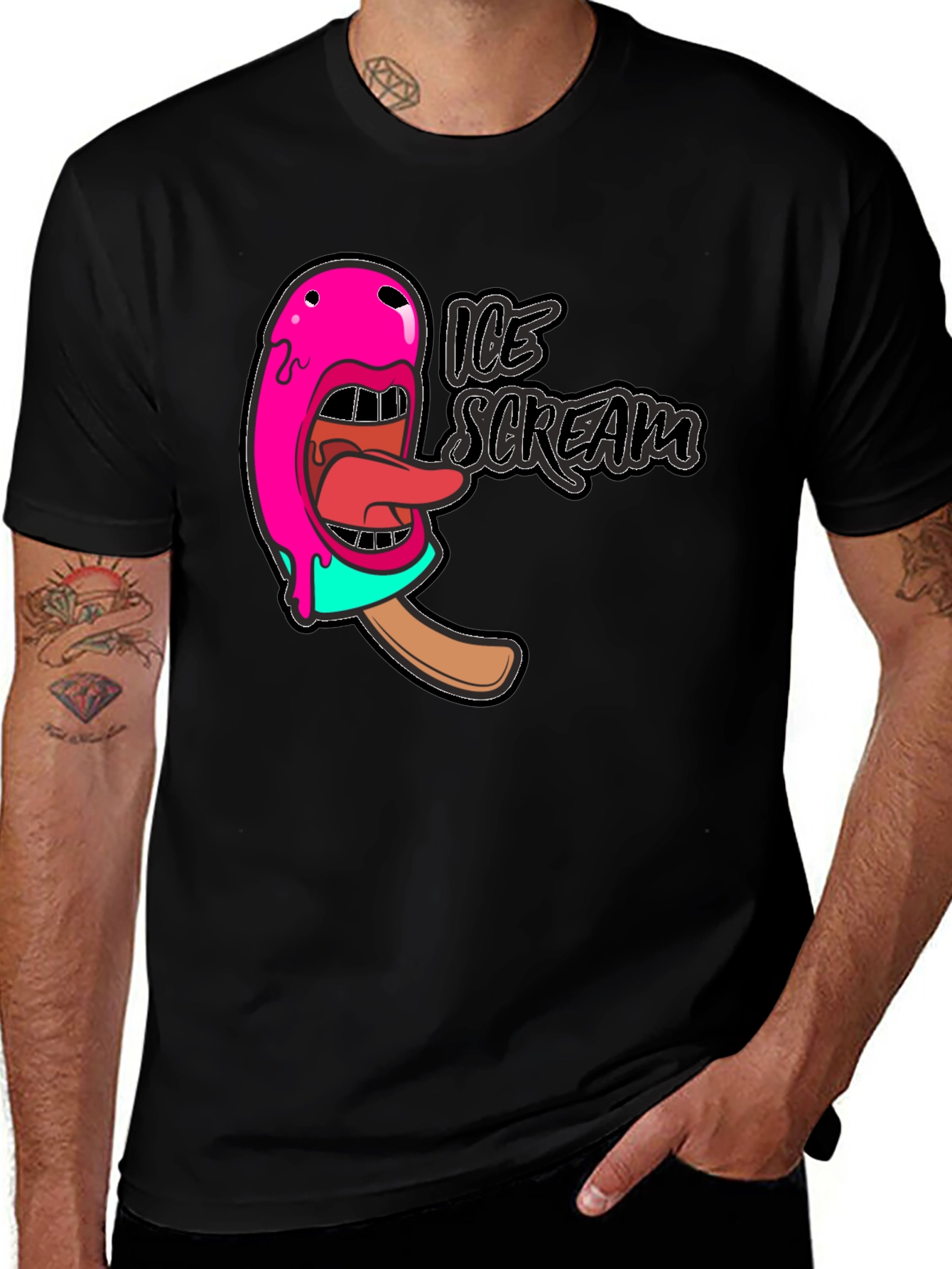 Variant 3 of Ice Scream Graphic T-Shirt - Black Cotton Tee