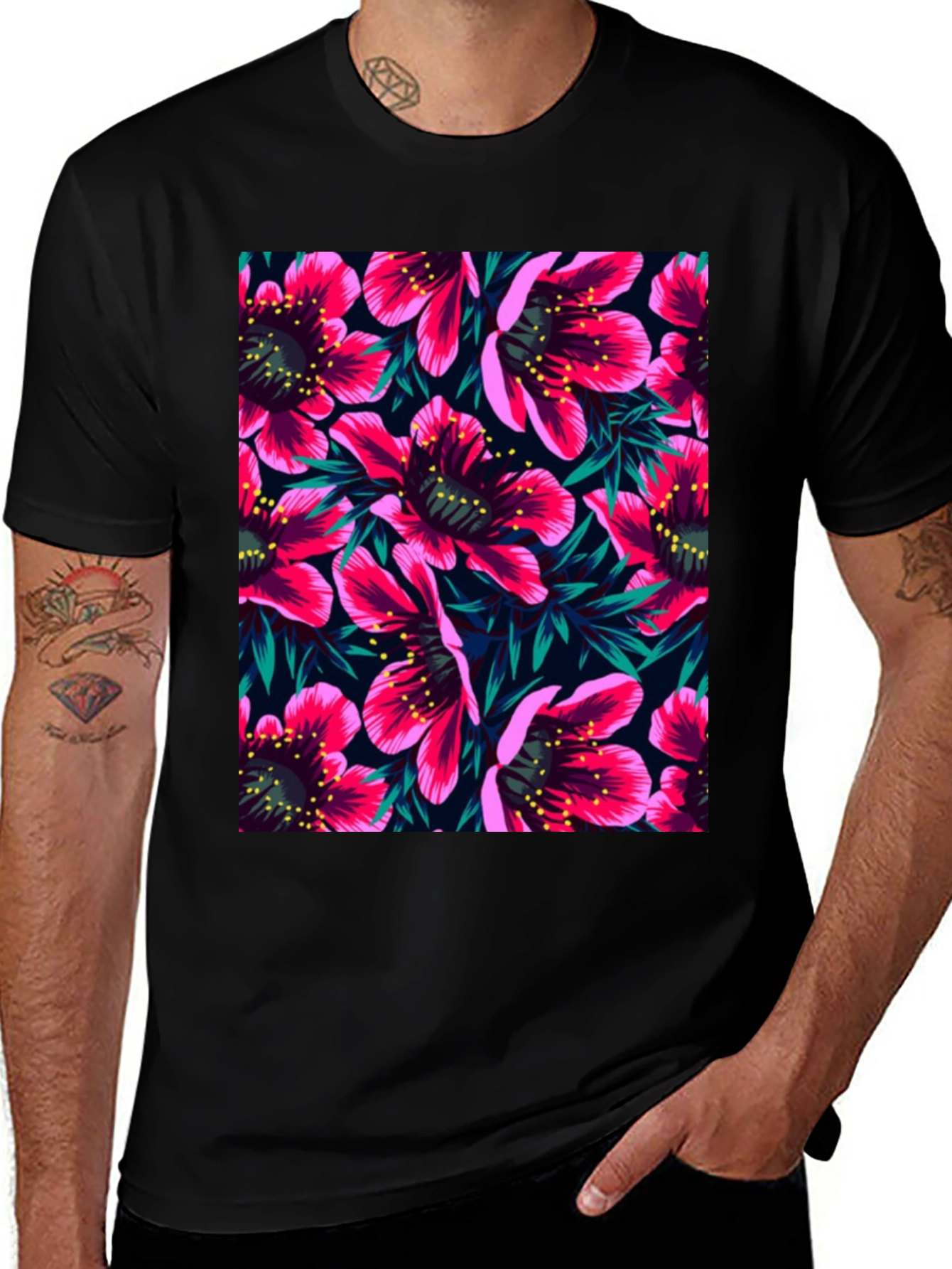 Variant 9 of Floral Print Black T-Shirt