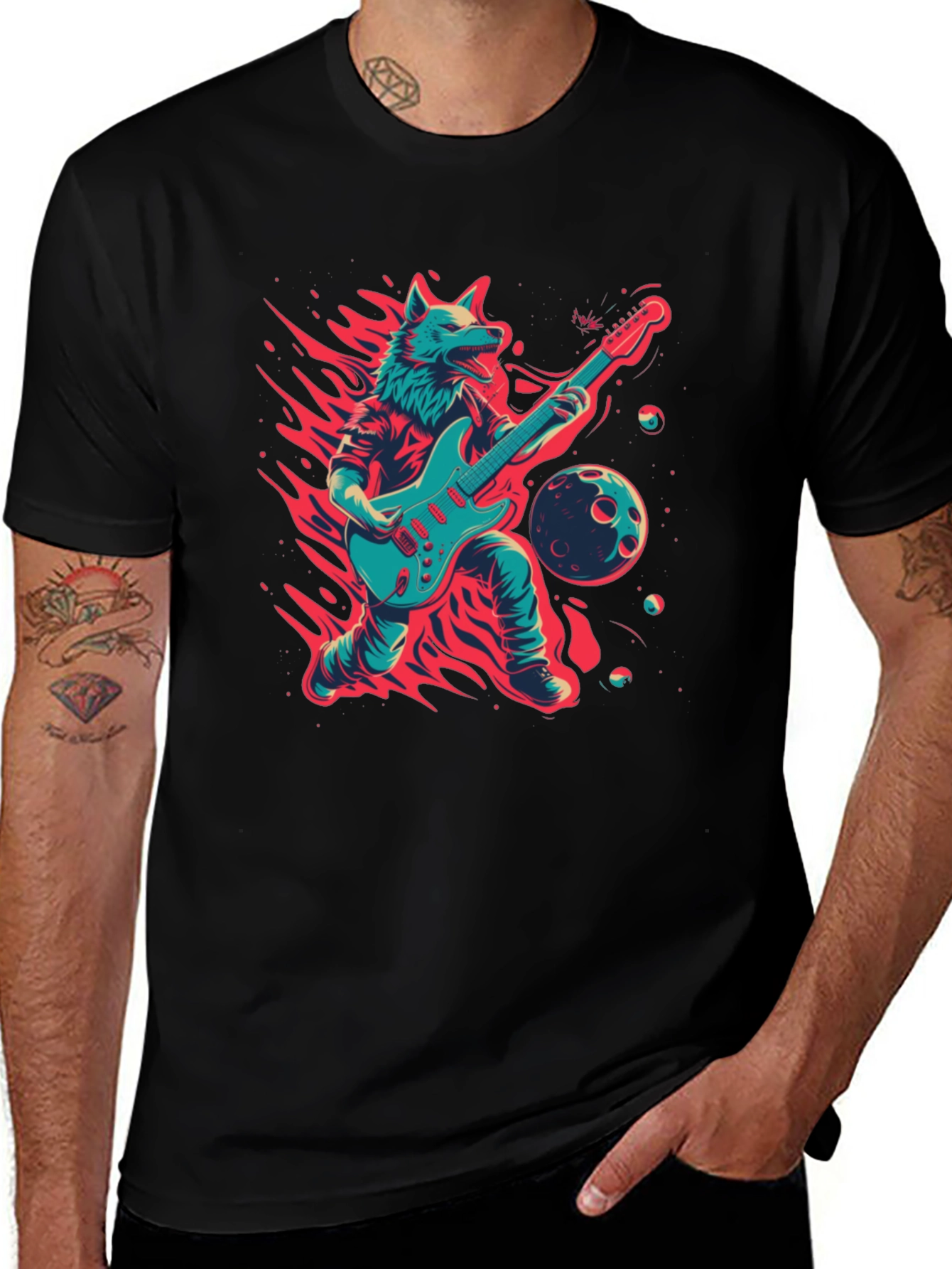 Wolf Guitarist Graphic T-Shirt - Unique Design