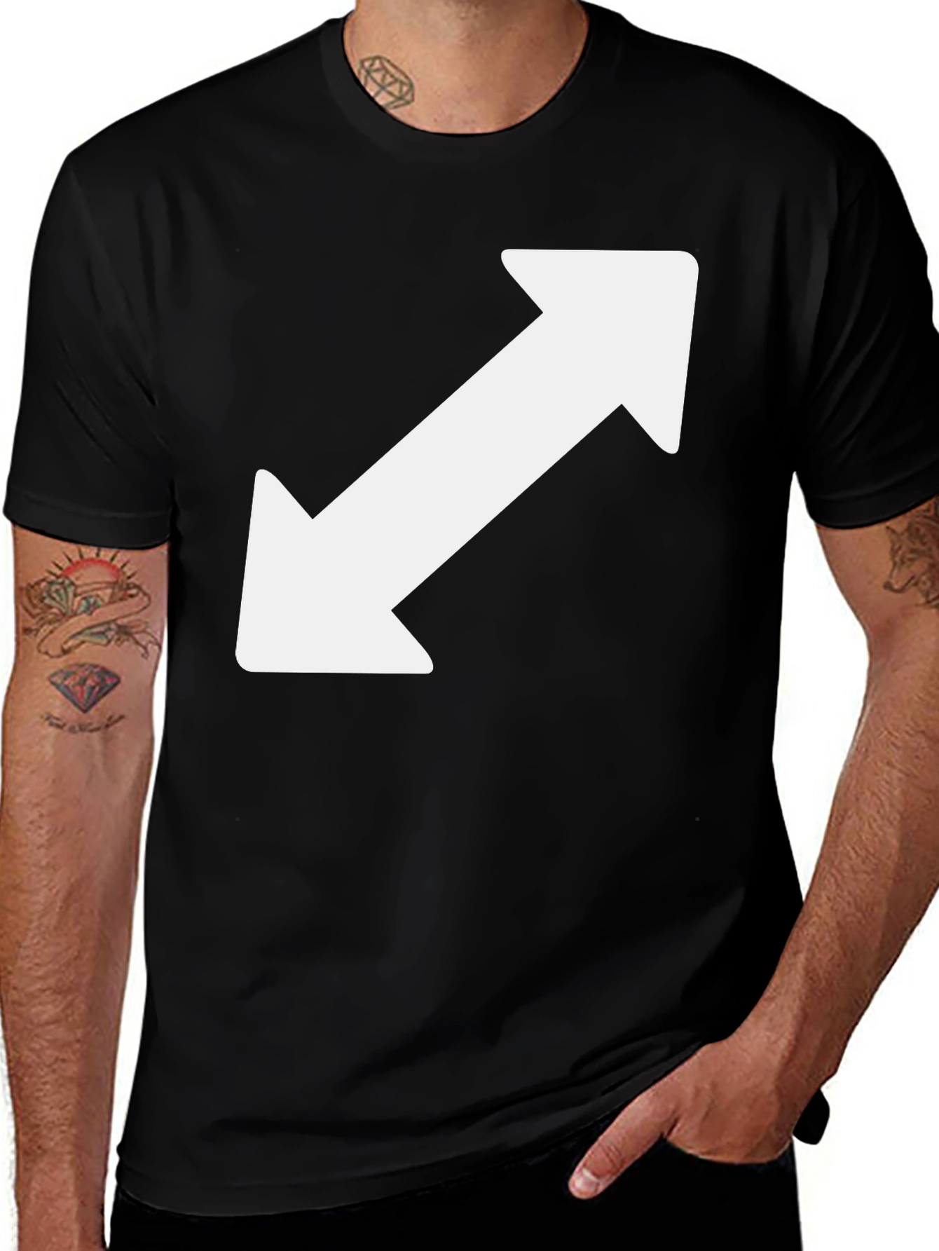 Variant 8 of Diagonal Arrow Graphic Tee - Black Cotton Casual Shirt