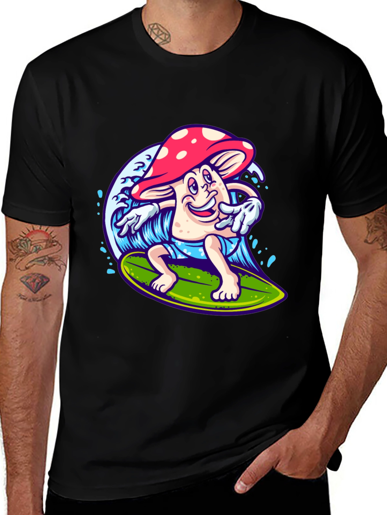 Variant 17 of Surfing Mushroom Graphic T-Shirt