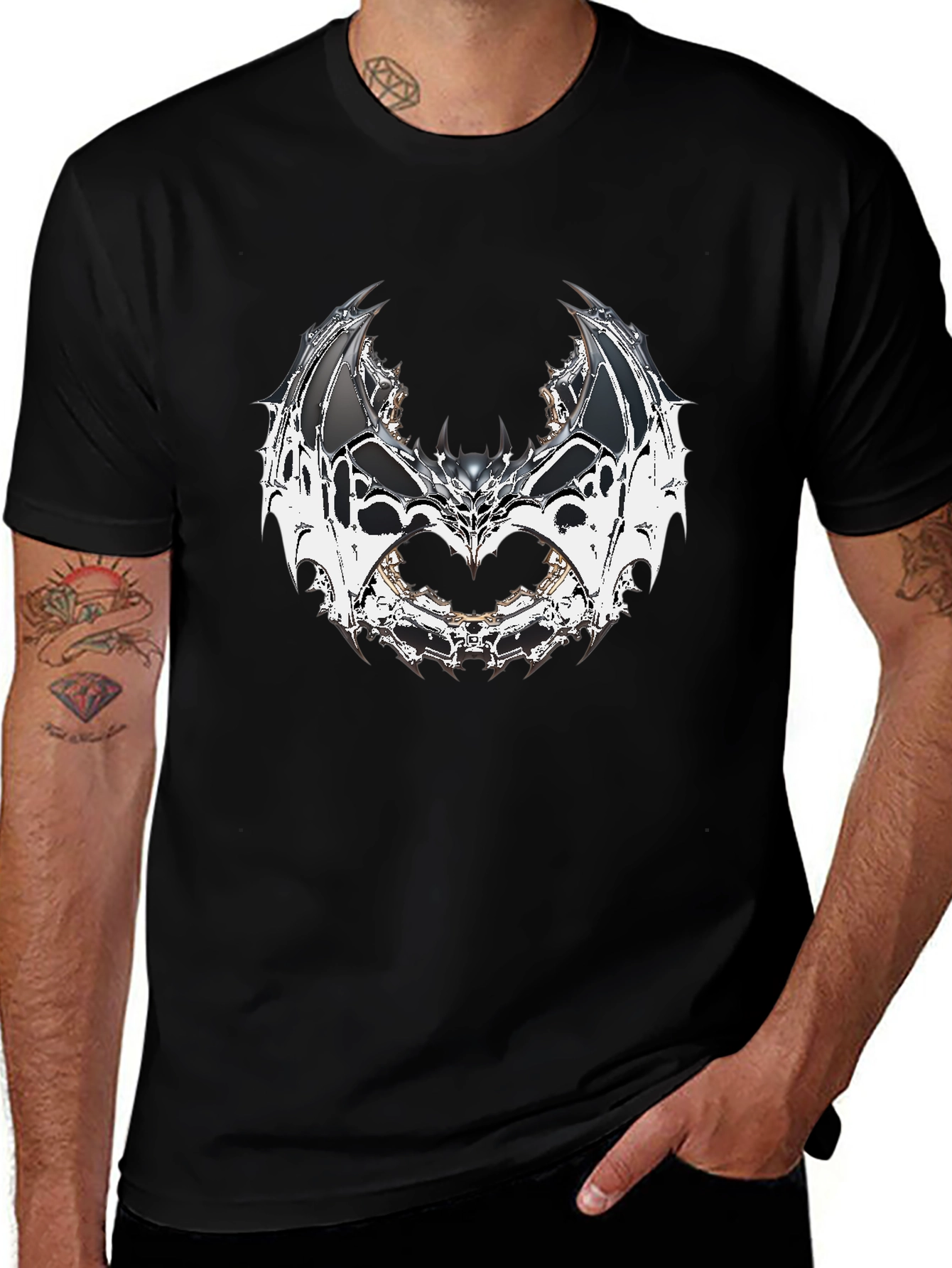 Variant 29 of Gothic Bat Wing Graphic Tee - Men's Black T-Shirt