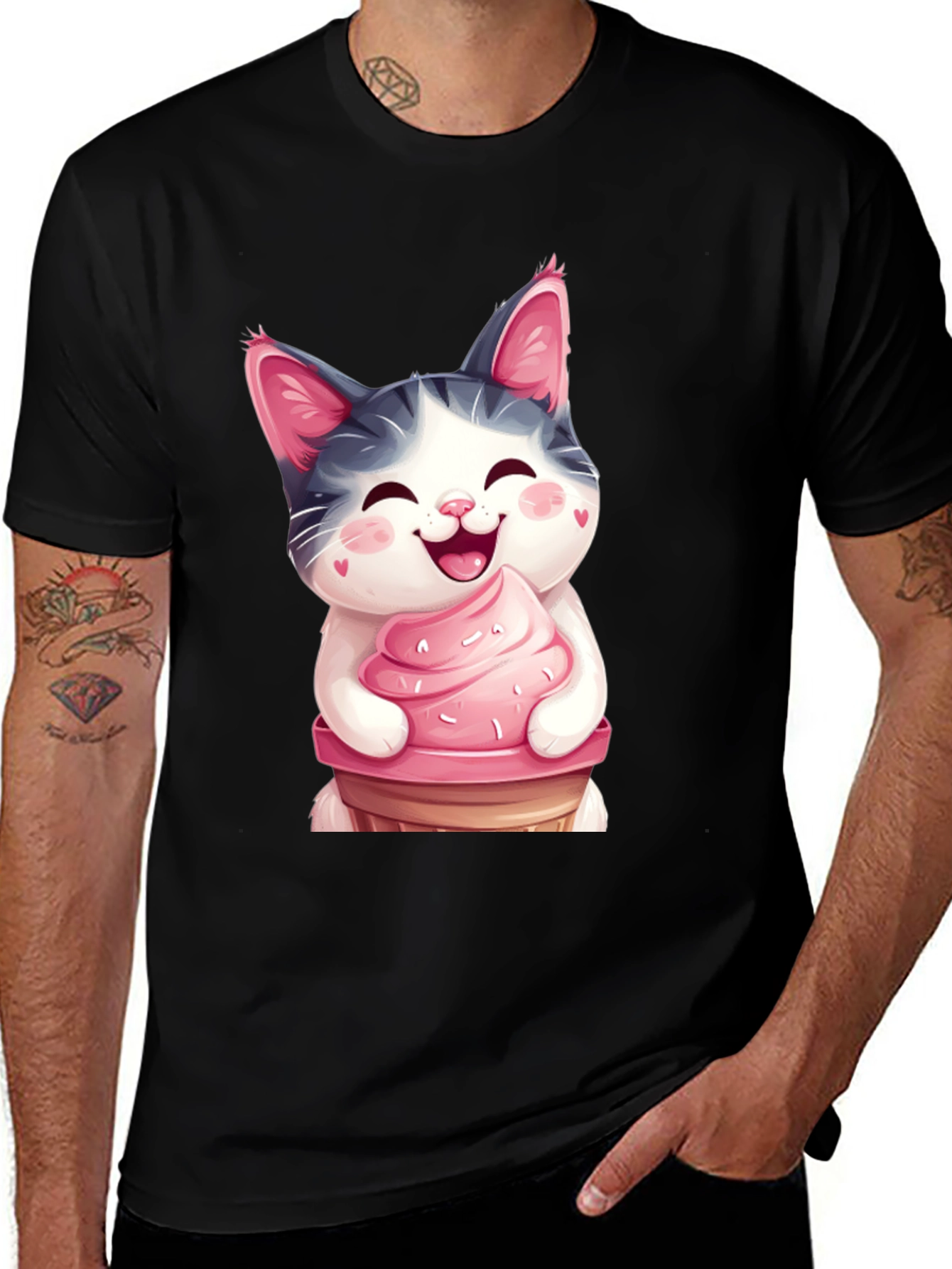 Variant 12 of Cute Cat Ice Cream Graphic Tee - Fun & Stylish