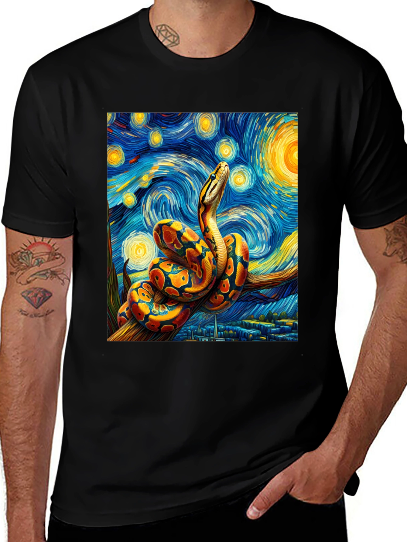 Black Starry Night Snake T-Shirt main image