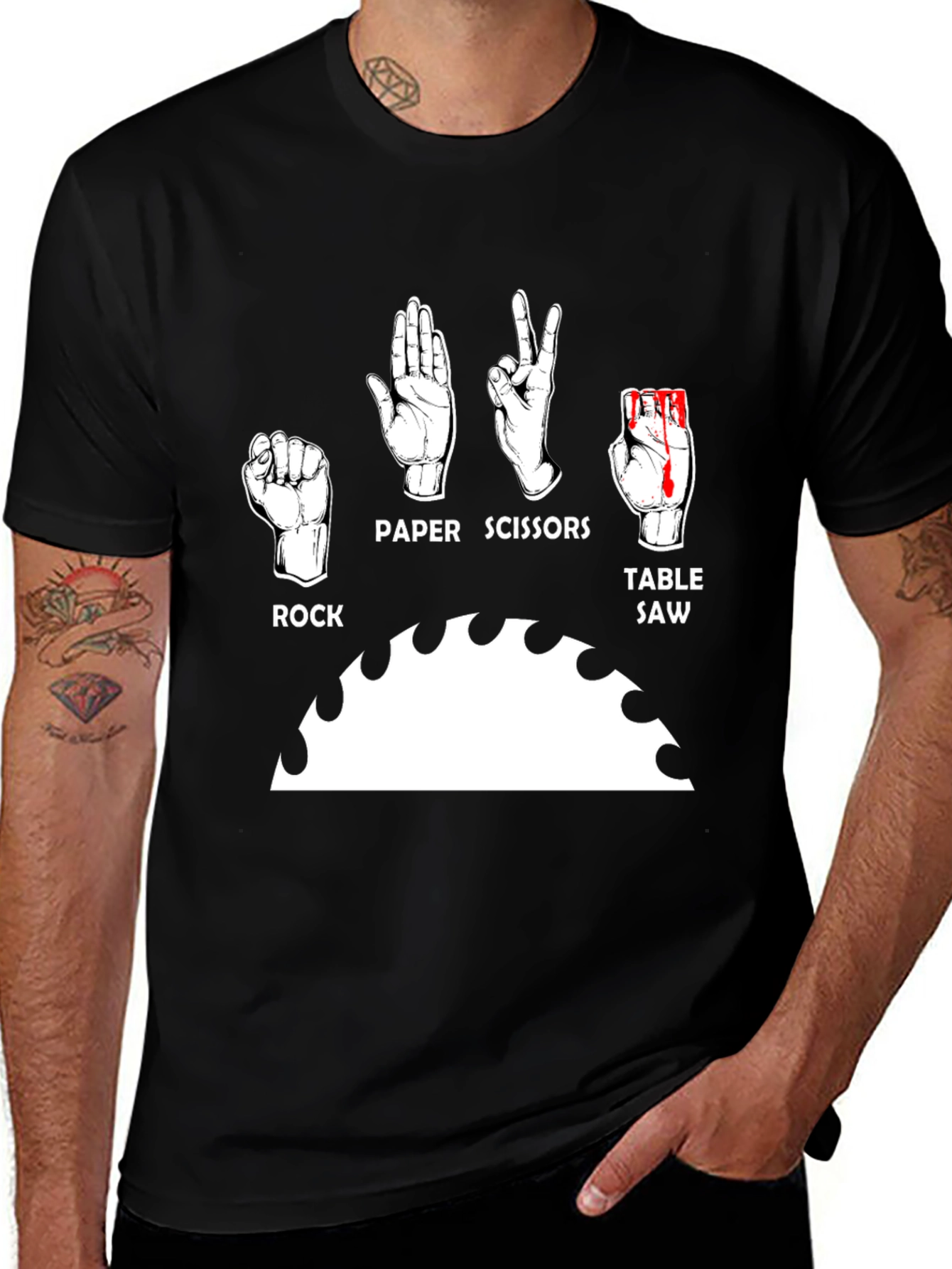 Variant 26 of Rock Paper Scissors Table Saw Funny Graphic Tee