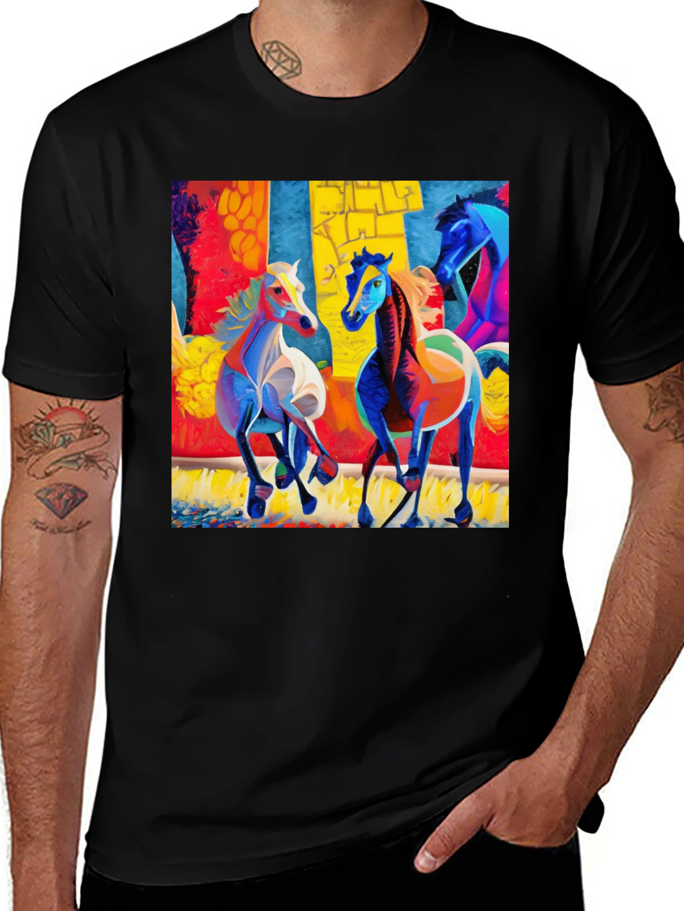 Variant 6 of Colorful Horse Art Graphic Tee