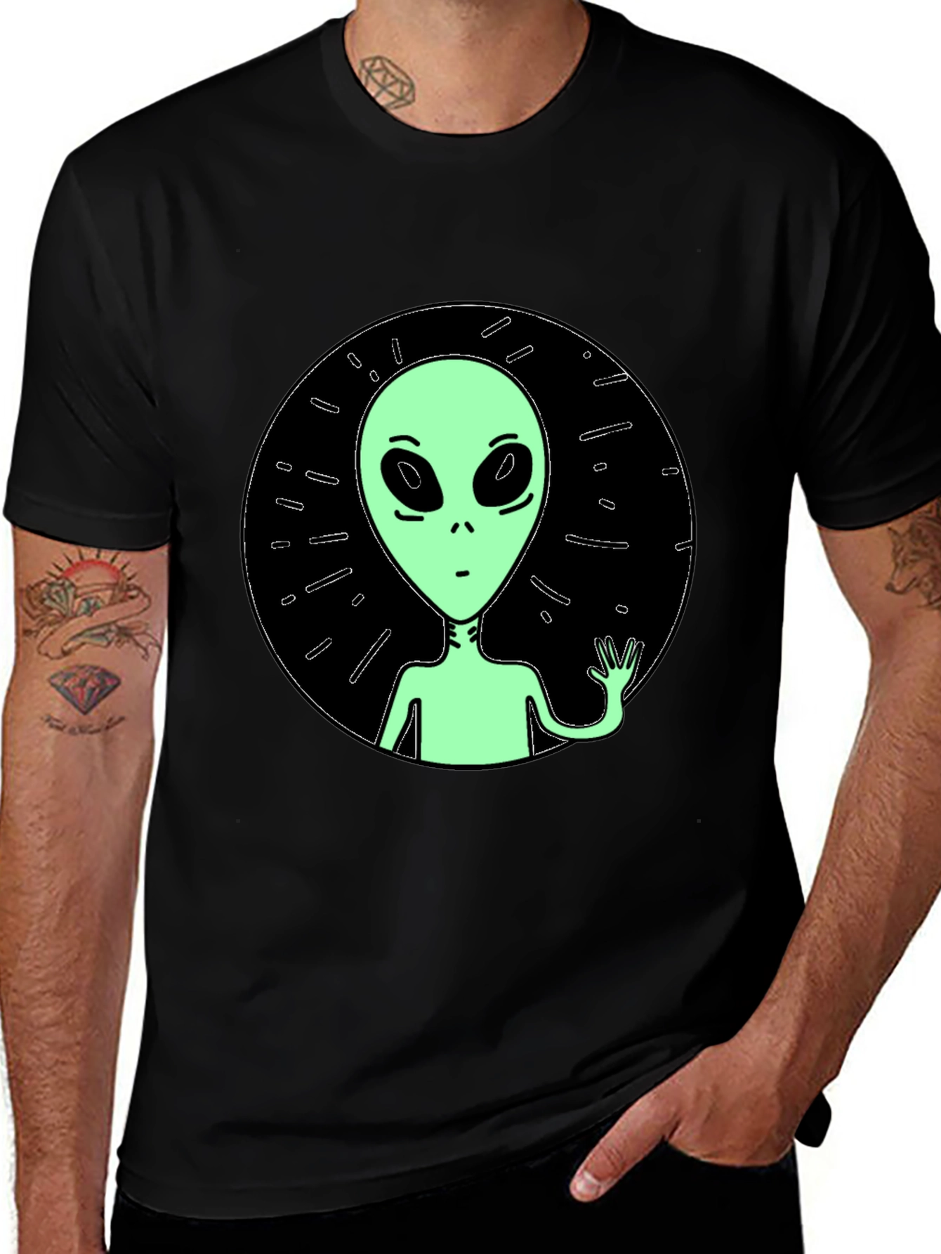 Variant 12 of Alien Graphic Tee - Black Crew Neck T-Shirt