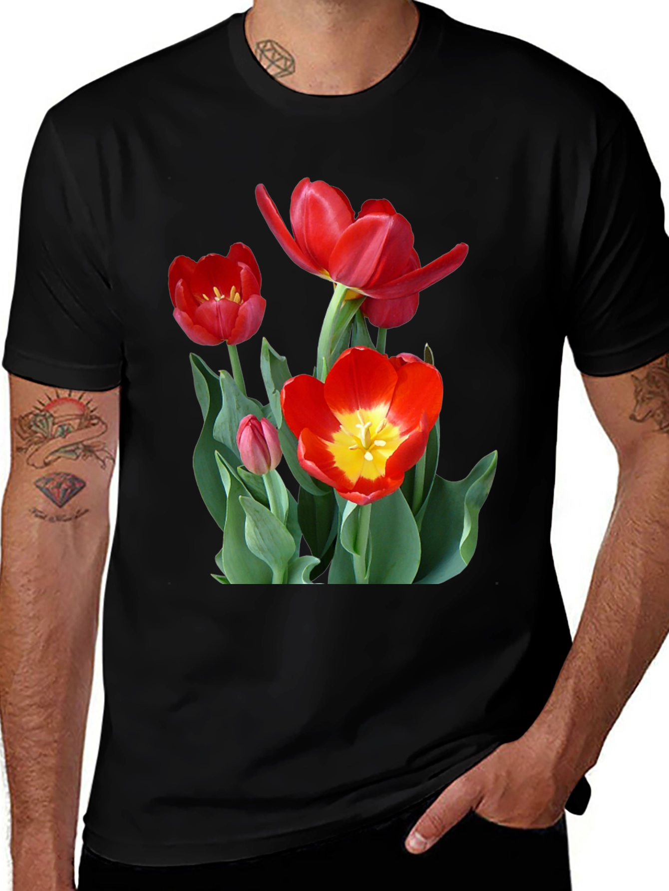 Floral T-Shirt - Red Tulip Design