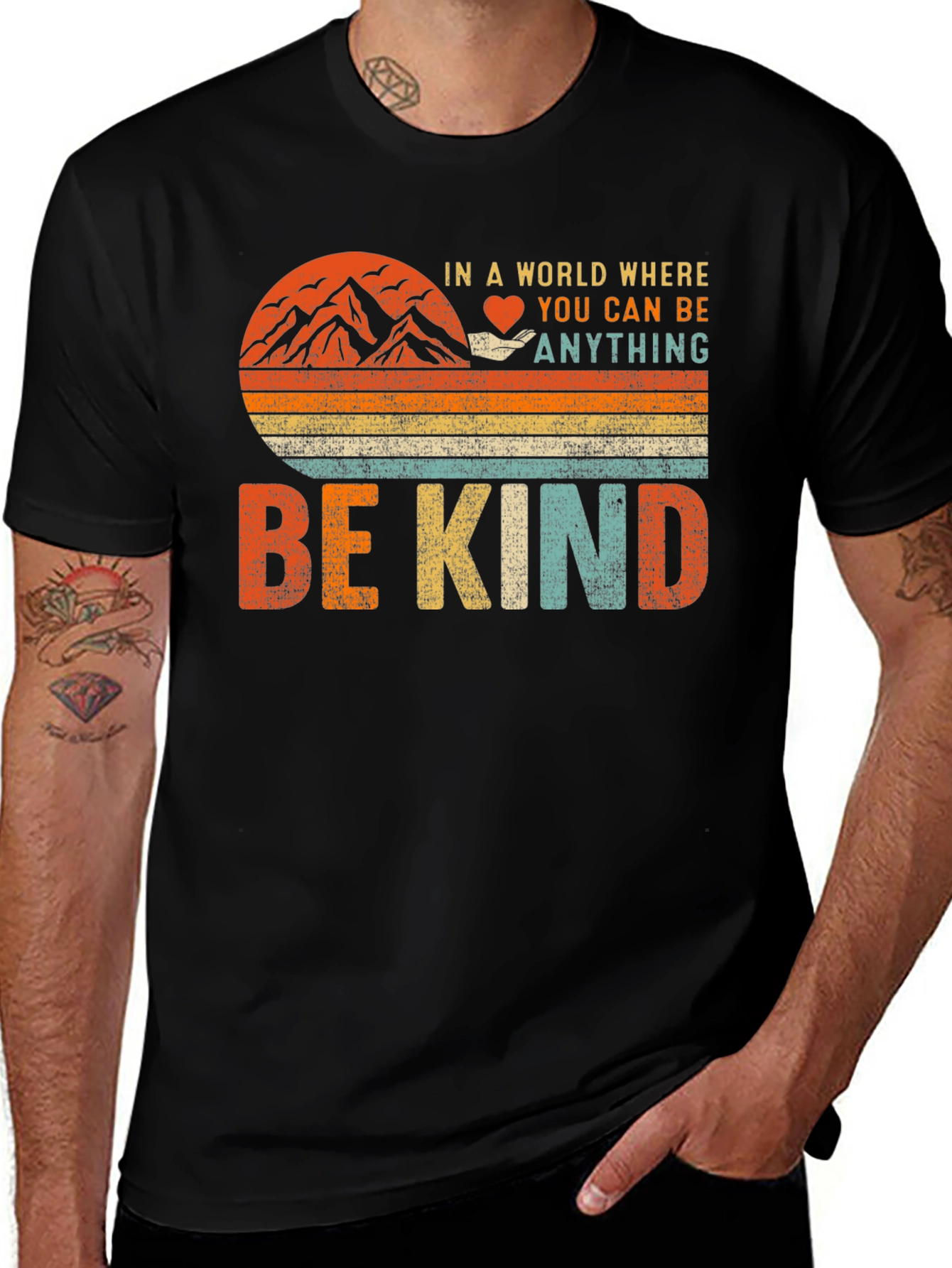 Black Be Kind Graphic T-Shirt - Inspiring Vintage Design main image