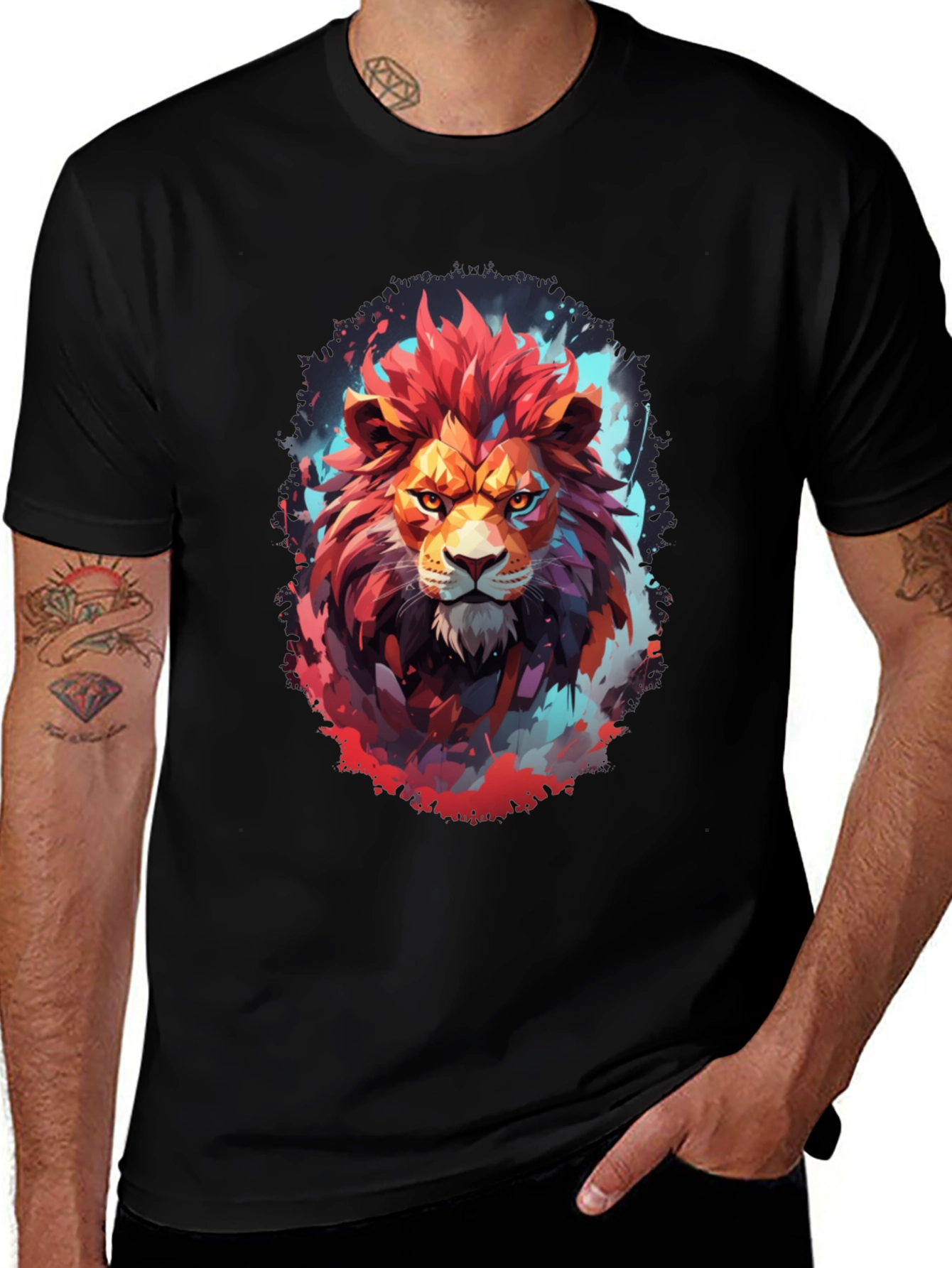 Fiery Lion Graphic Tee - Bold Artistic Design