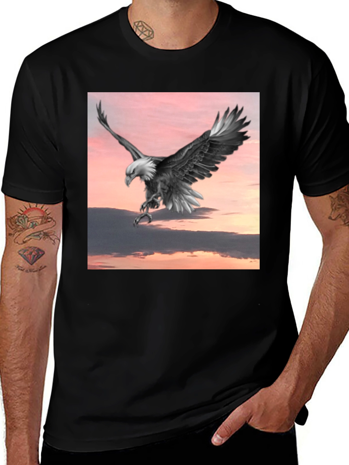 Variant 3 of Bald Eagle Graphic Tee - Men's Black T-Shirt