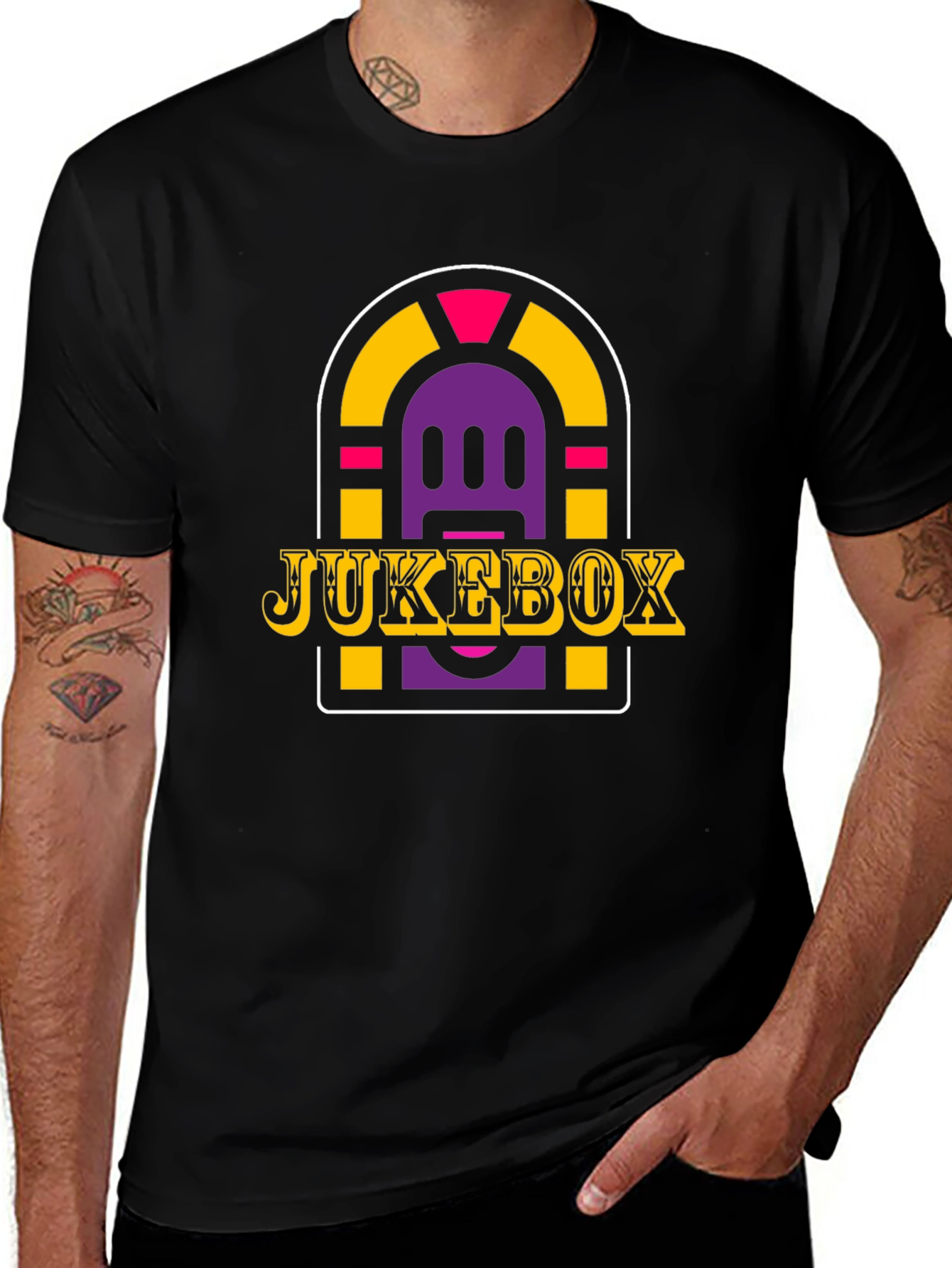 Variant 24 of Retro Jukebox Graphic Tee - Black Cotton Blend