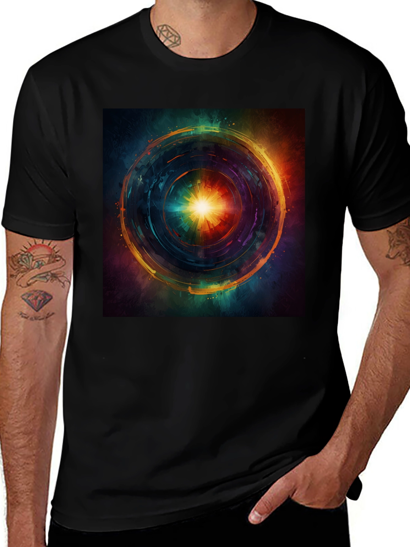 Variant 24 of Abstract Vortex Graphic Print Black T-Shirt