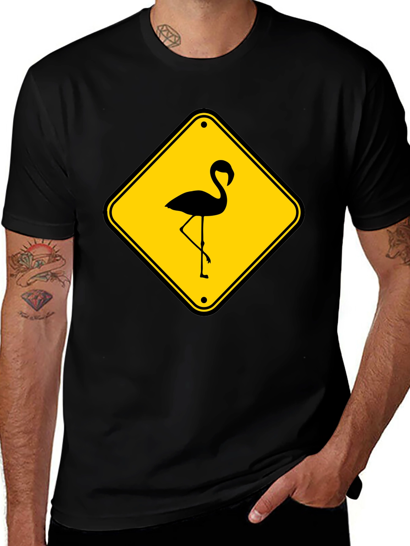 Variant 26 of Flamingo Warning Sign Graphic Tee