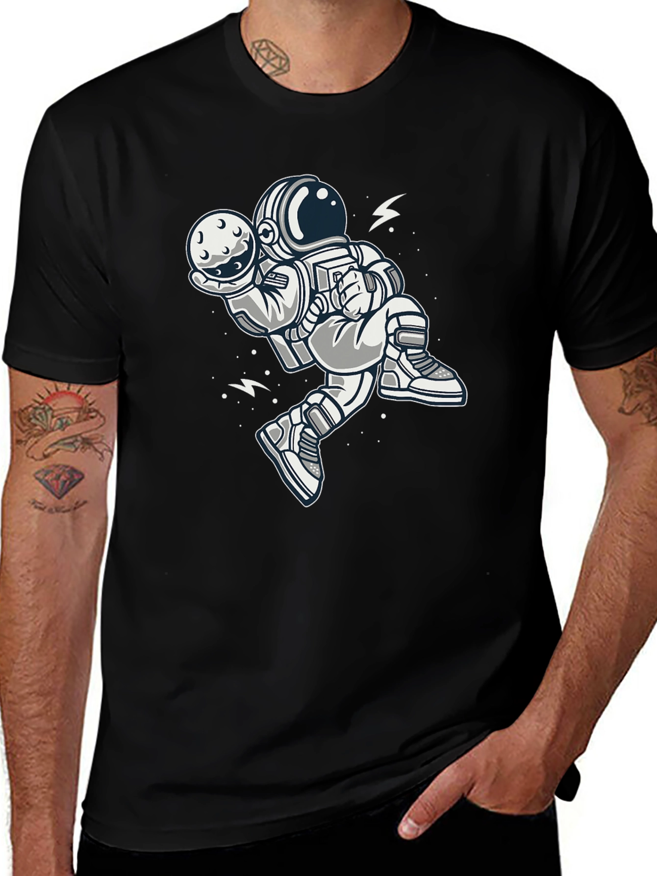 Variant 3 of Astronaut & Moon Graphic Tee - Cool Space Design
