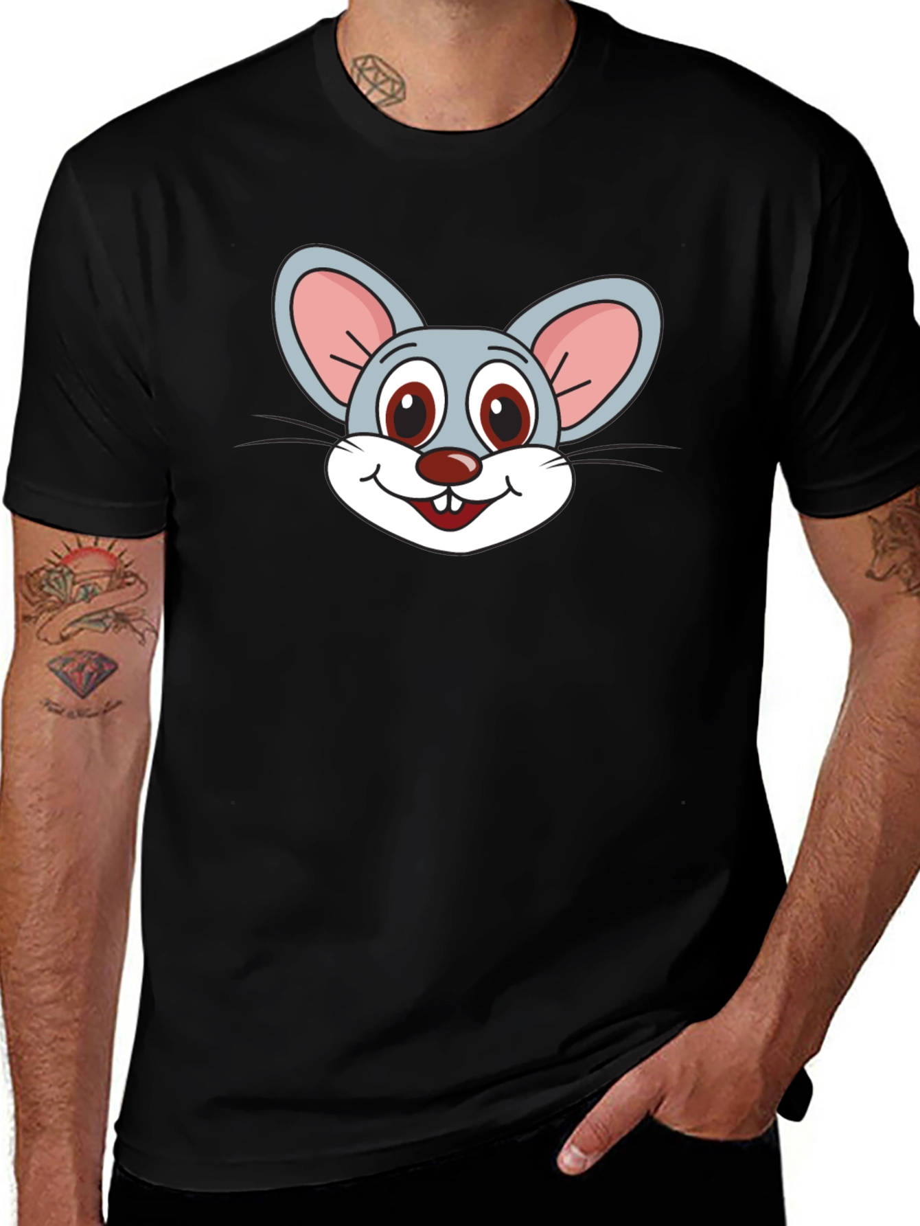 Variant 8 of Cartoon Mouse Graphic Black T-Shirt
