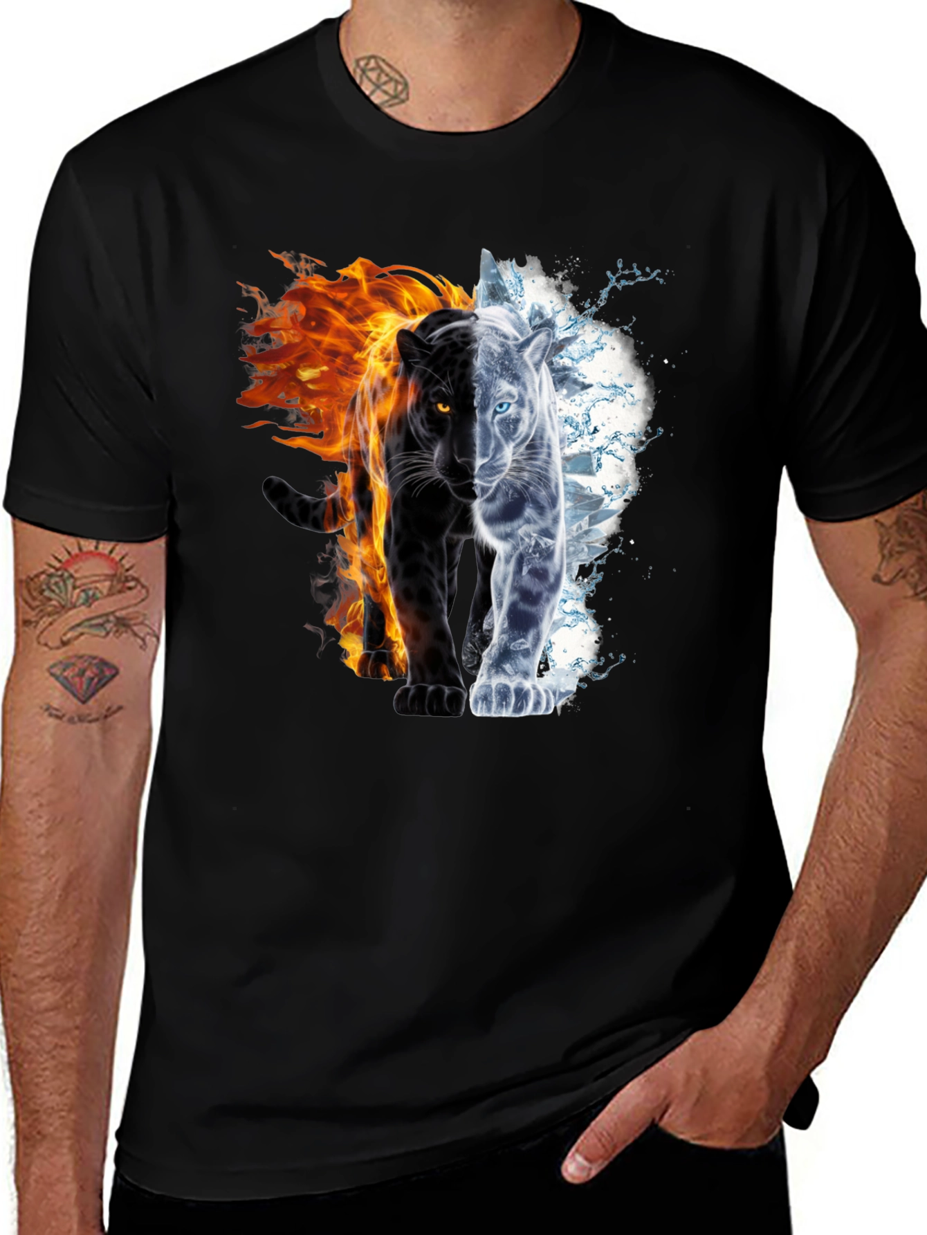 Variant 10 of Fire and Ice Panther Graphic Tee - Black