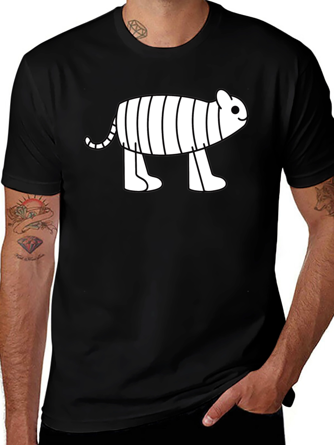 Variant 7 of Cute Cartoon Tiger Graphic Black T-Shirt