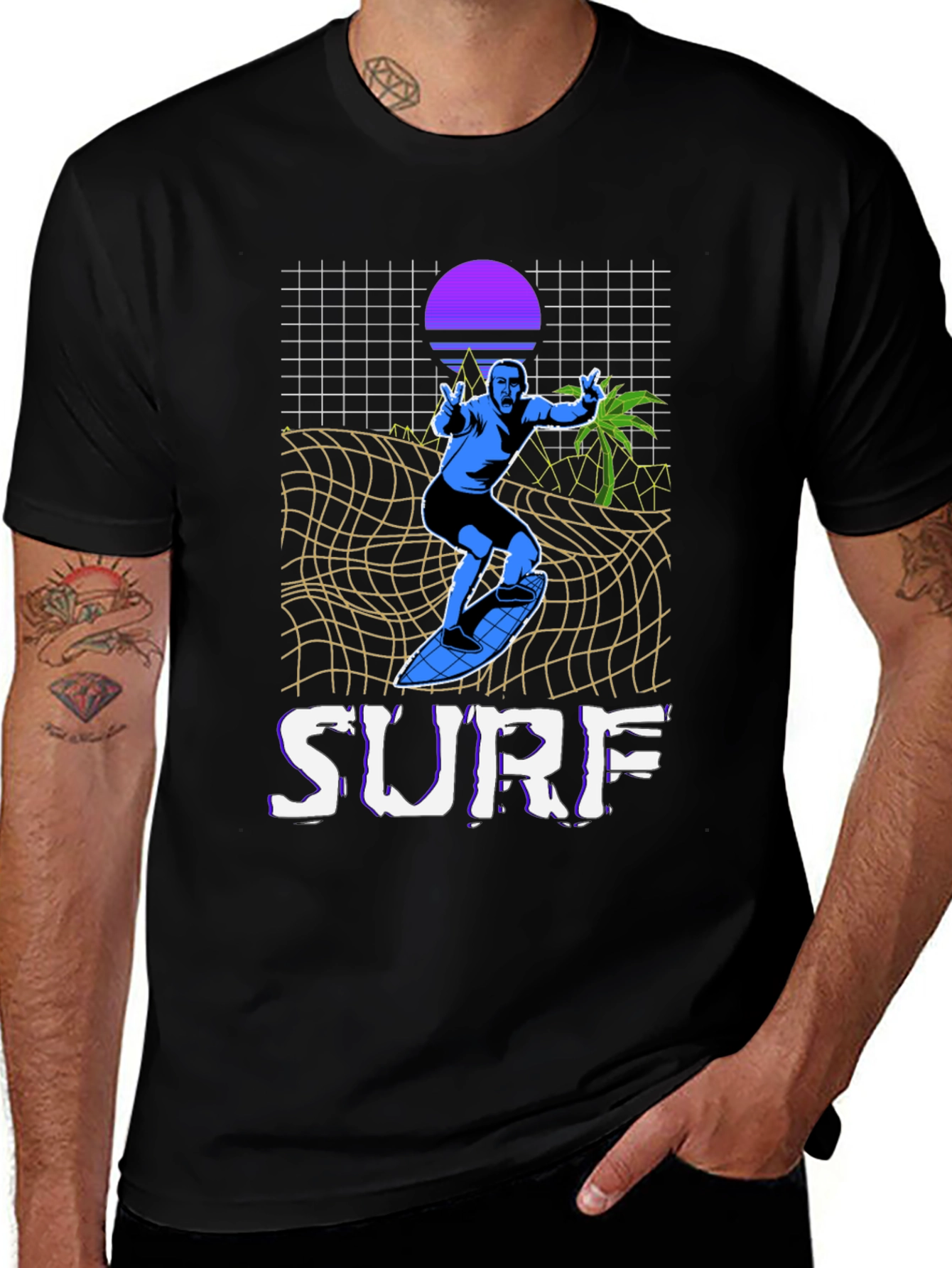 Variant 22 of Retro Surf T-Shirt - Black Graphic Tee