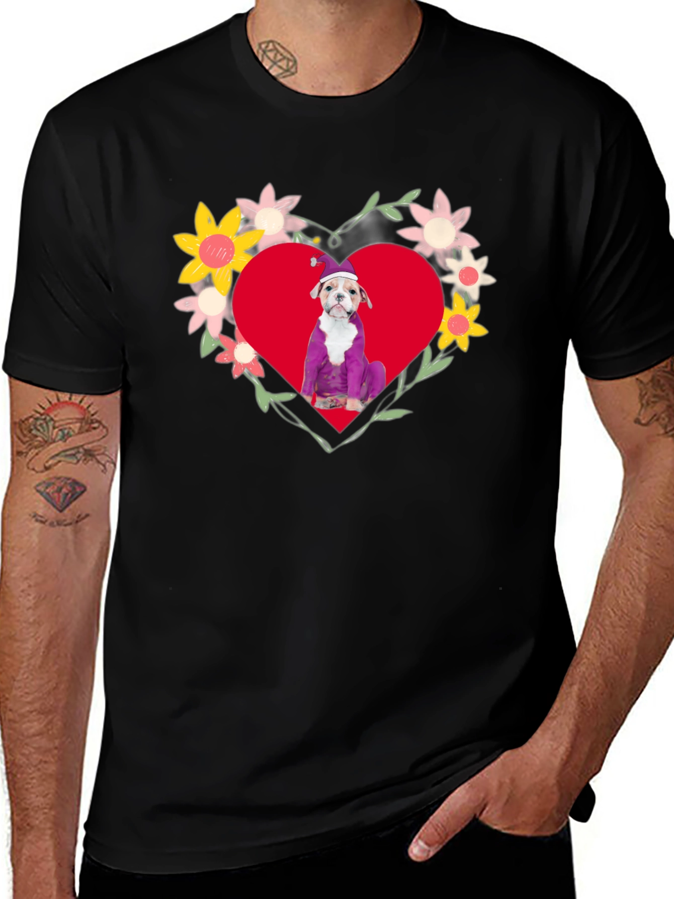 Variant 23 of Dog in Heart Flowers T-Shirt