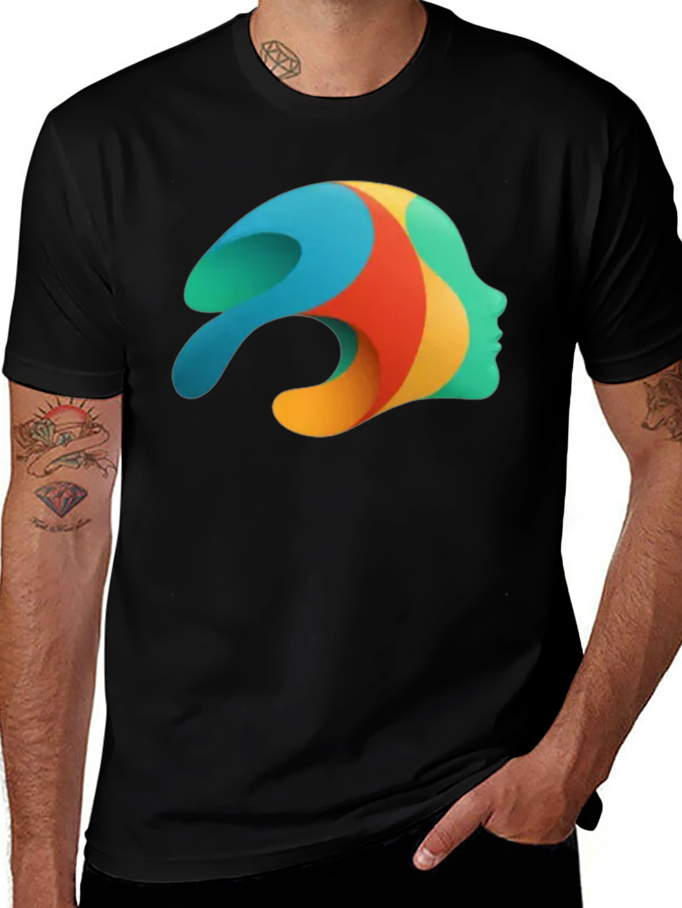 Abstract Face Graphic Black T-Shirt - Unique Art Tee