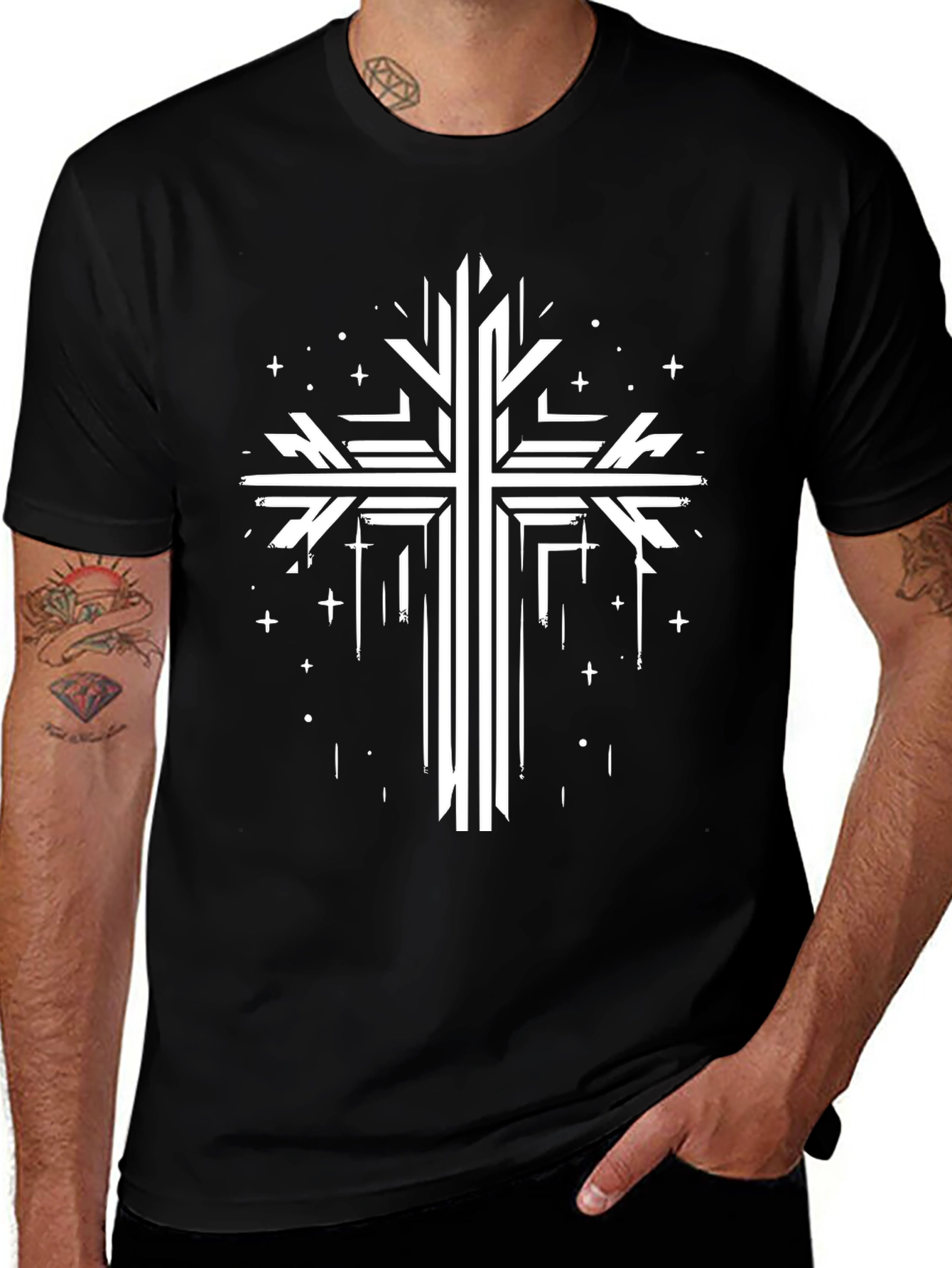 Modern Christian Cross Graphic Black T-Shirt