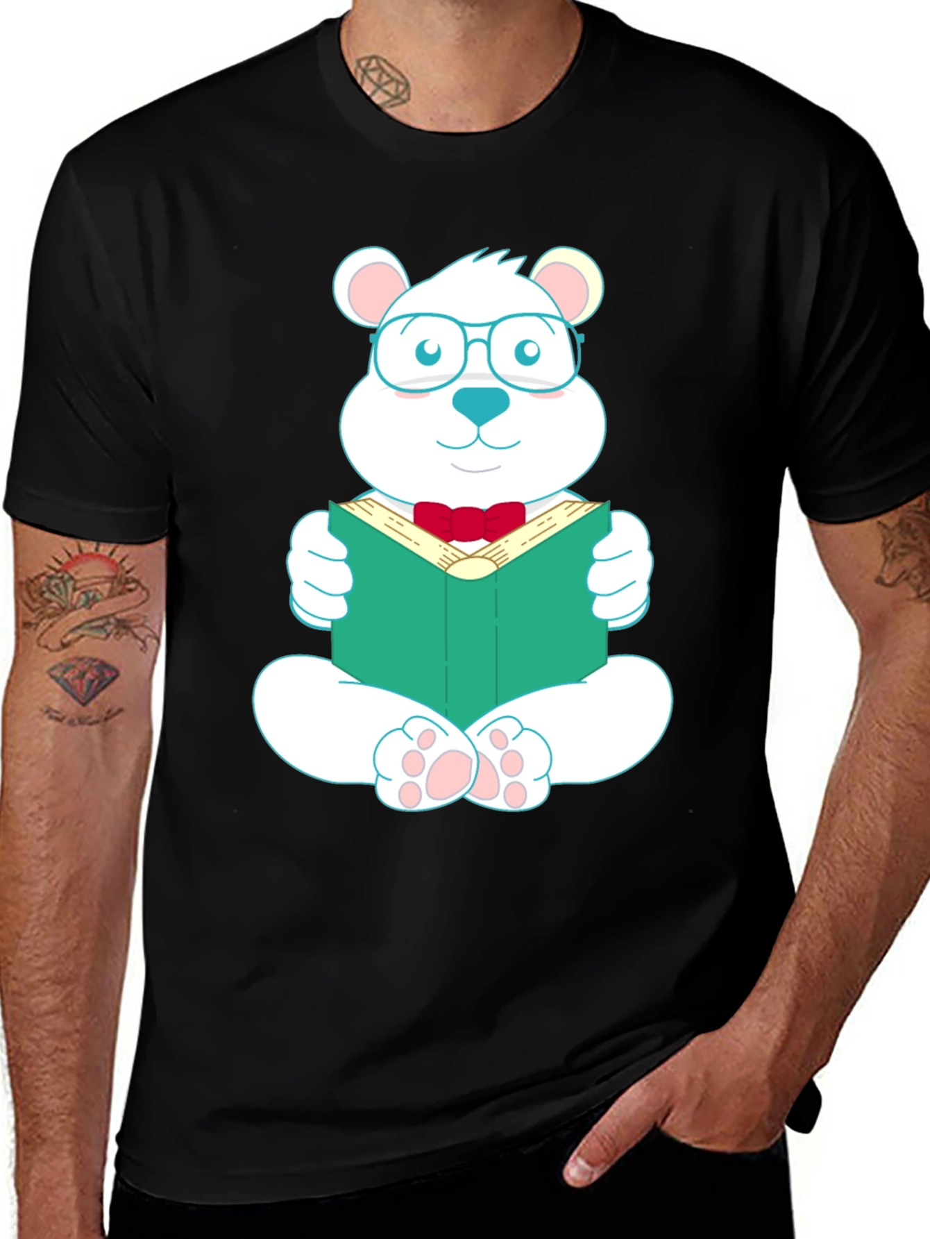 Variant 27 of Black T-Shirt with Reading Bear Graphic